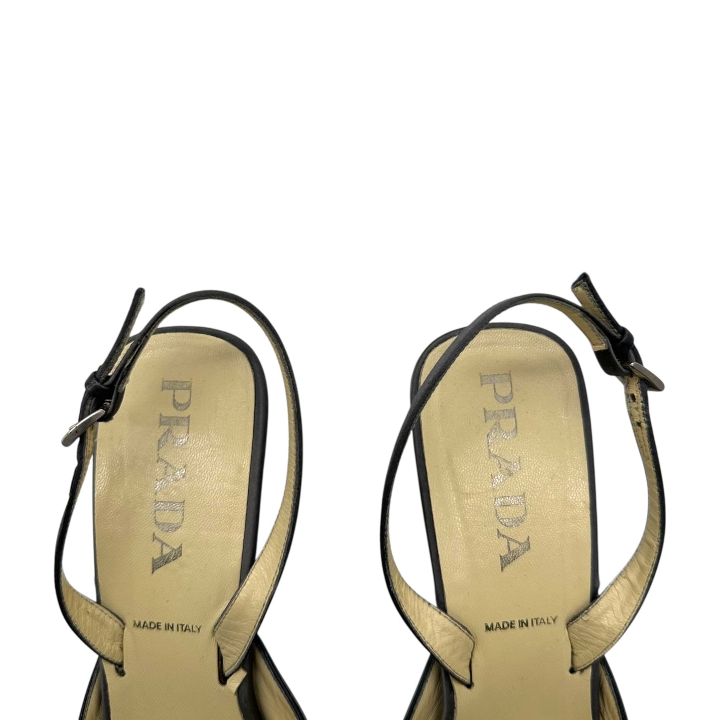 Prada Silver Silk Pointed Toe Slingback Kitten Heels