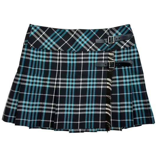 Burberry Blue Label Black & Blue Plaid Pleated Mini Skirt
