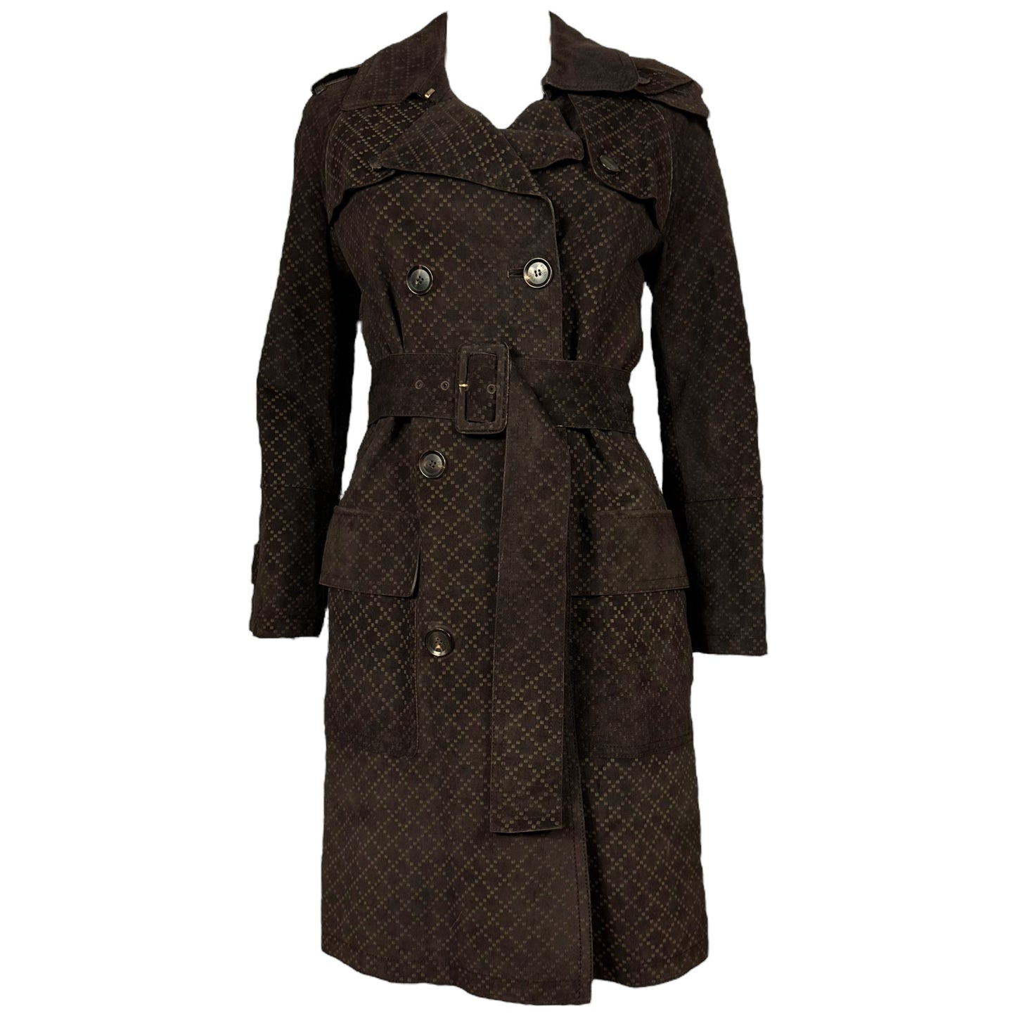 Gucci Brown Suede Patterned Trench Coat