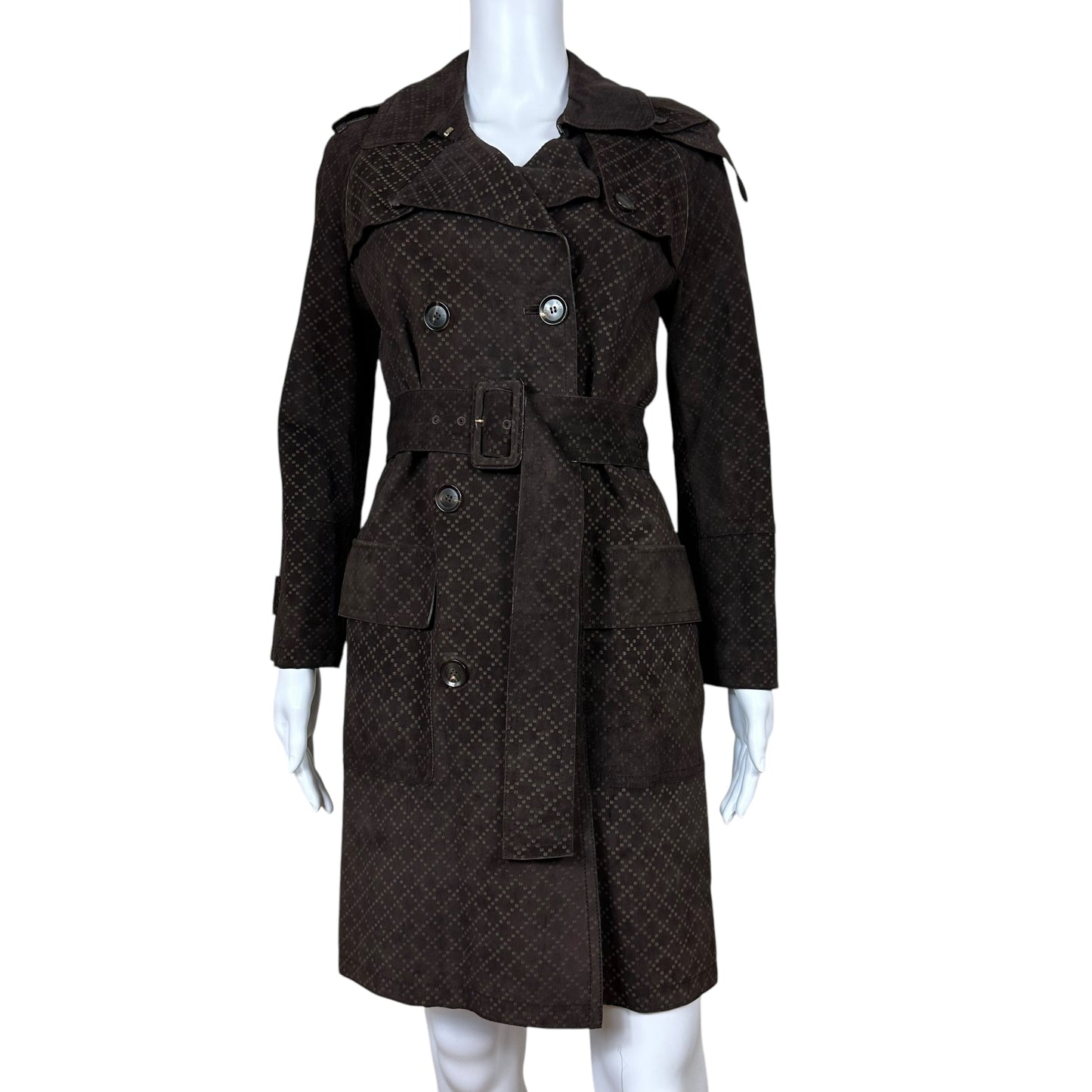 Gucci Brown Suede Patterned Trench Coat