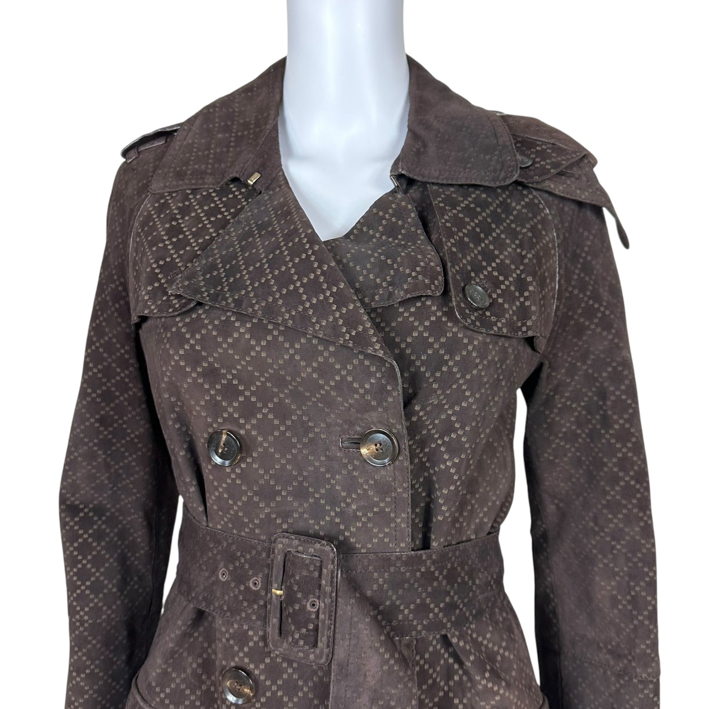 Gucci Brown Suede Patterned Trench Coat