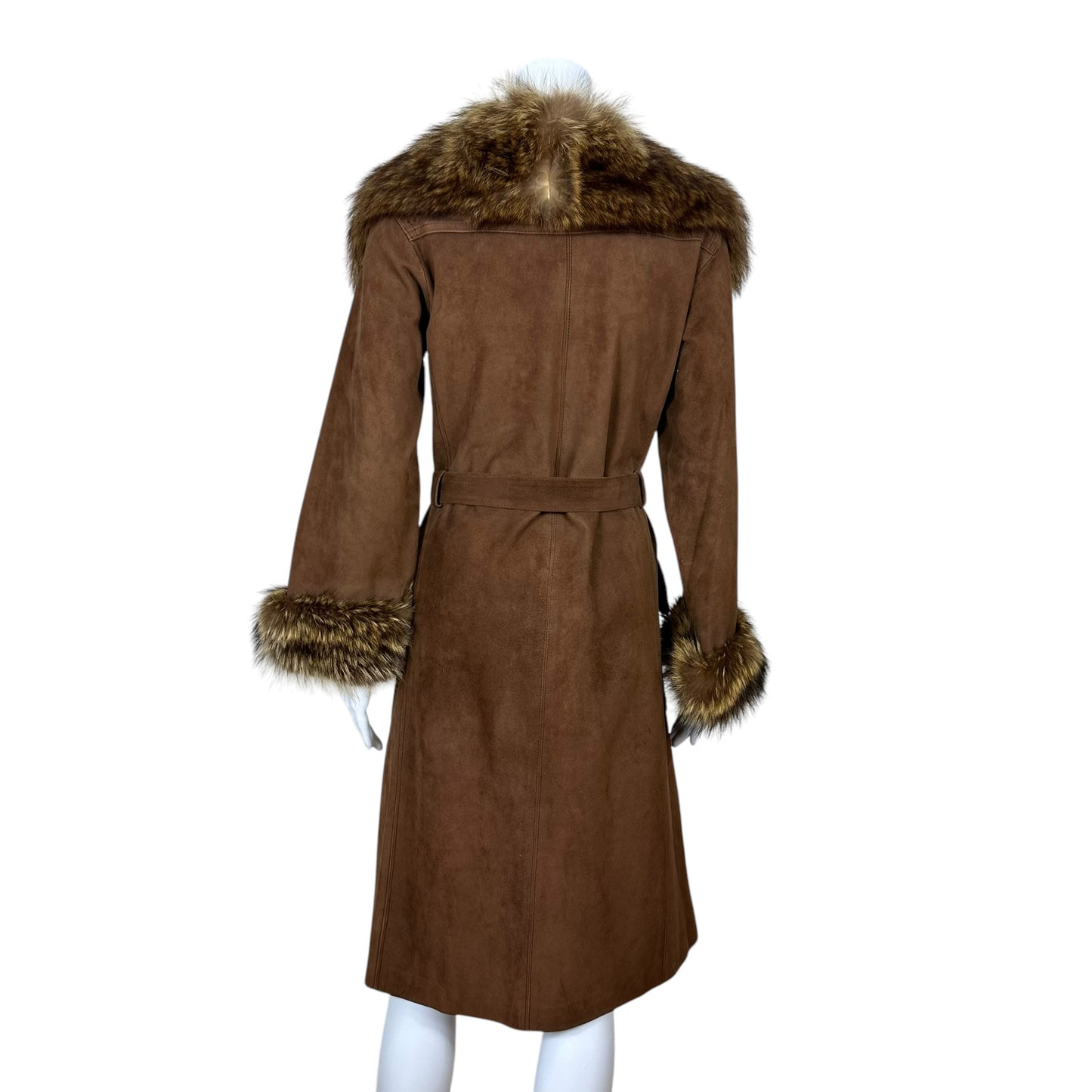 Yves Saint Laurent Brown Suede Trench Coat With Fur Trim