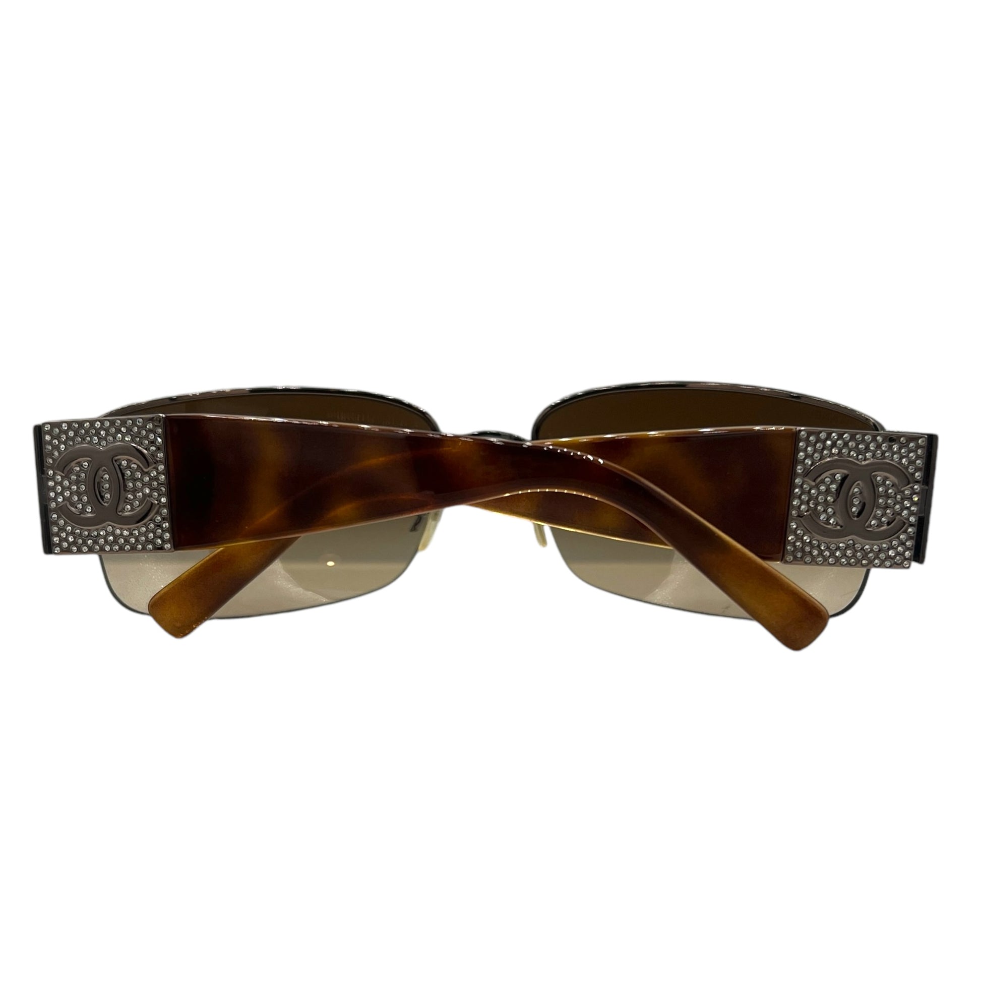 Chanel Brown Tortoise 4117 Crystal Logo Sunglasses - Outfit Repeater