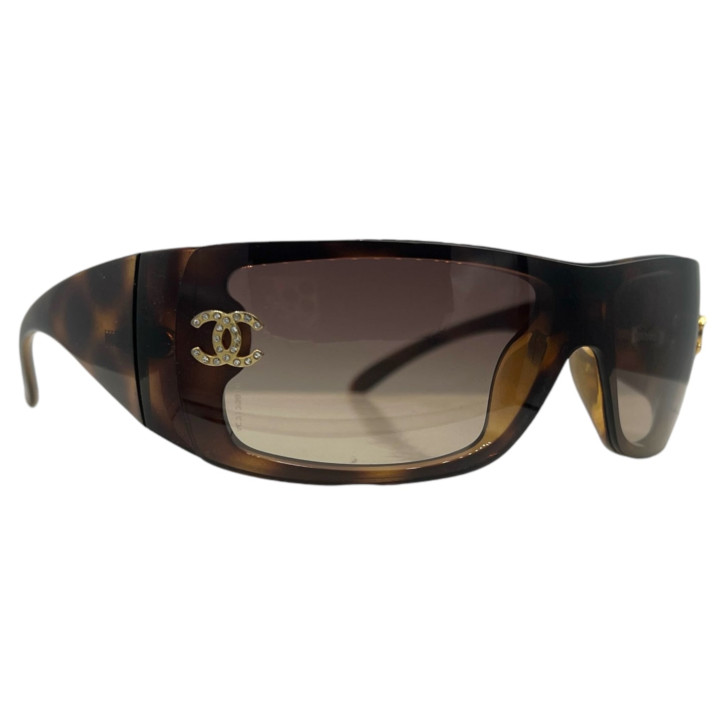 Chanel Brown Crystal Logo Shield Sunglasses 5088 - Outfit Repeater