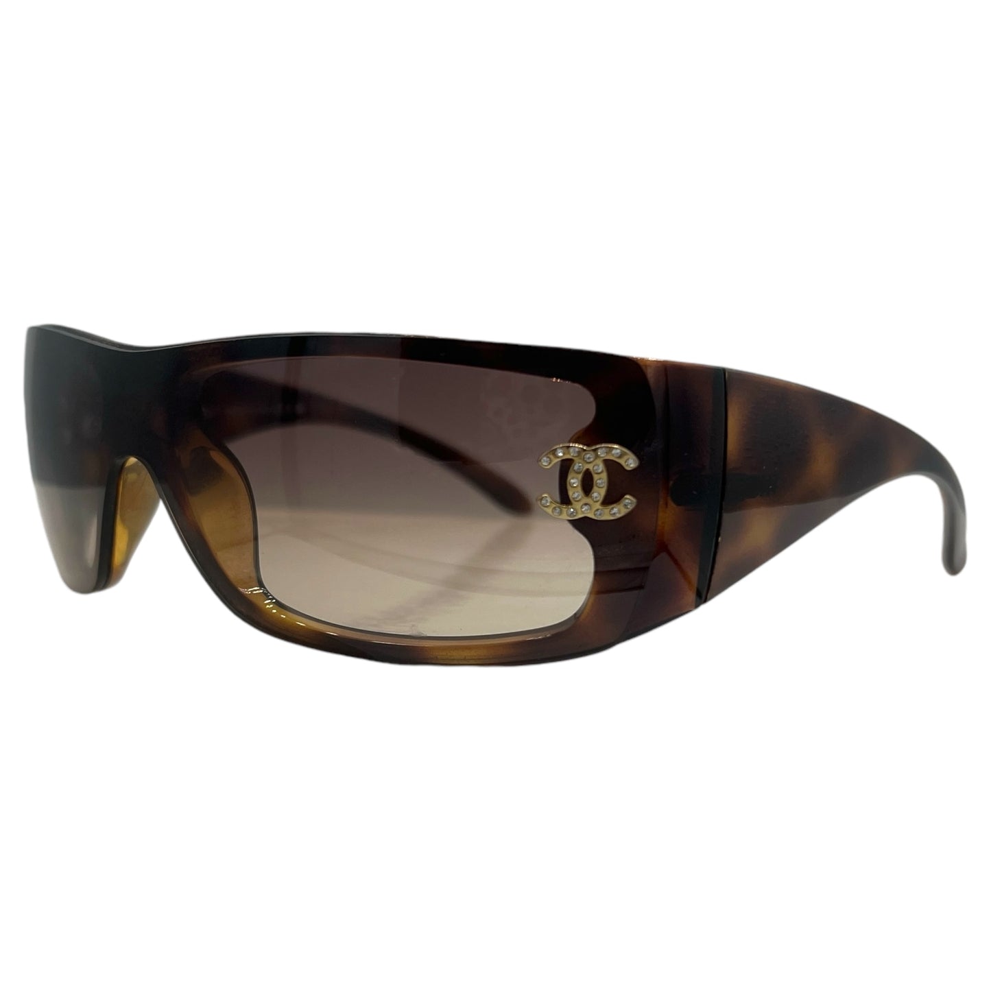 Chanel Brown Crystal Logo Shield Sunglasses 5088 - Outfit Repeater