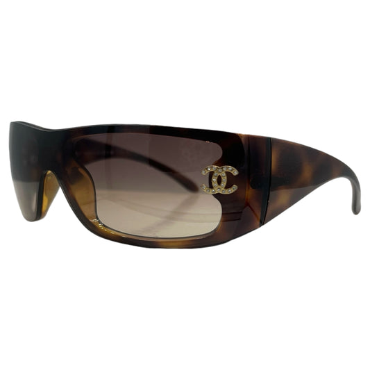 Chanel Brown Crystal Logo Shield Sunglasses 5088 - Outfit Repeater