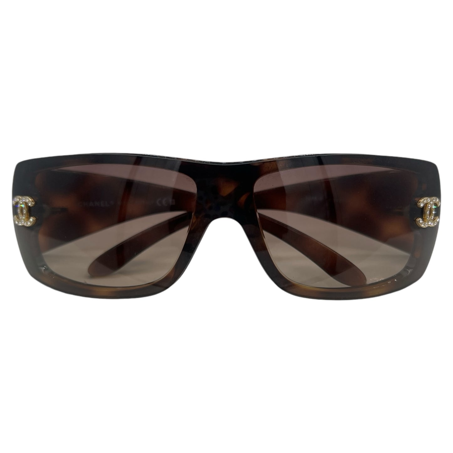 Chanel Brown Crystal Logo Shield Sunglasses 5088 - Outfit Repeater