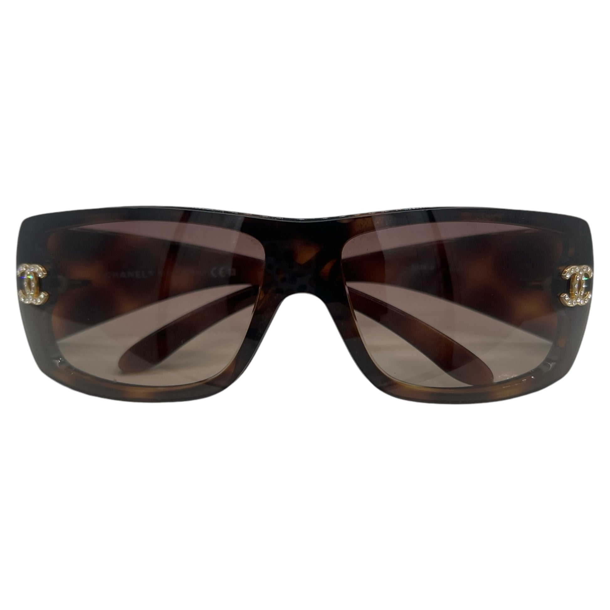 Chanel Brown Crystal Logo Shield Sunglasses 5088 - Outfit Repeater