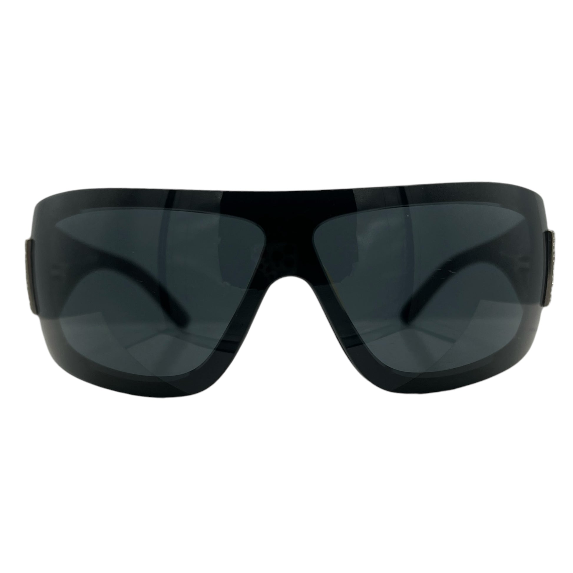 Chanel Black Crystal Wrap Shield Sunglasses - Outfit Repeater
