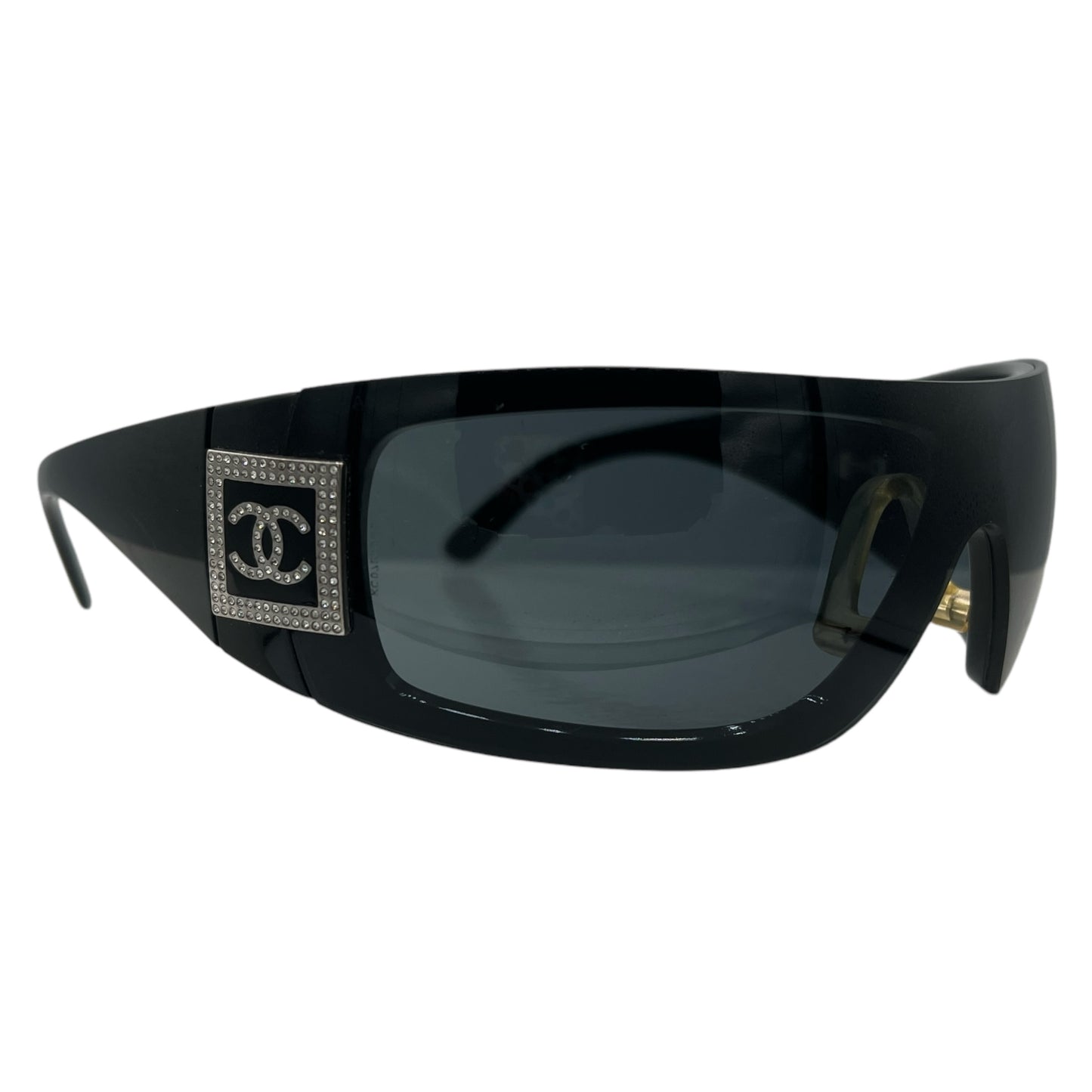 Chanel Black Crystal Wrap Shield Sunglasses - Outfit Repeater
