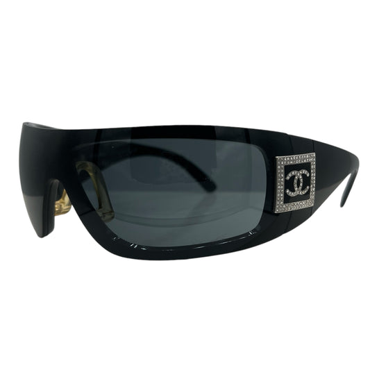 Chanel Black Crystal Wrap Shield Sunglasses - Outfit Repeater