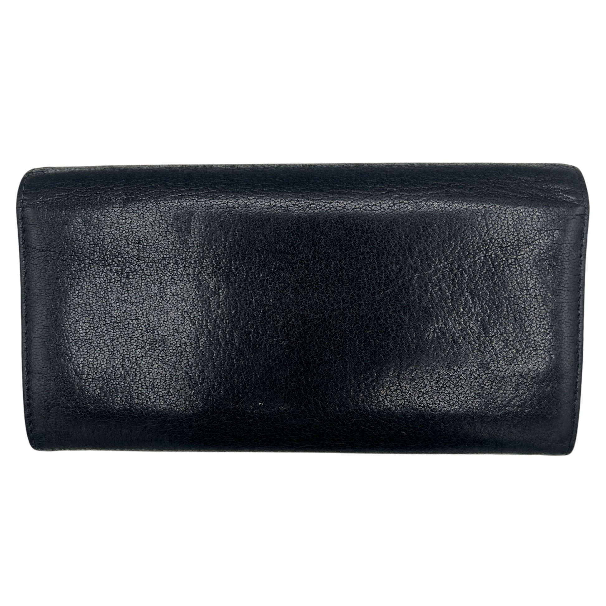 Chanel Black Leather Long Wallet With Pink Enamel Logo