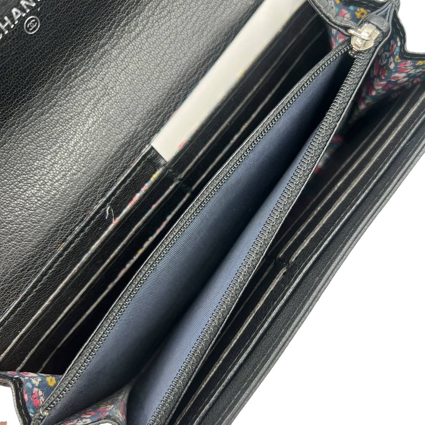 Chanel Black Leather Long Wallet With Pink Enamel Logo
