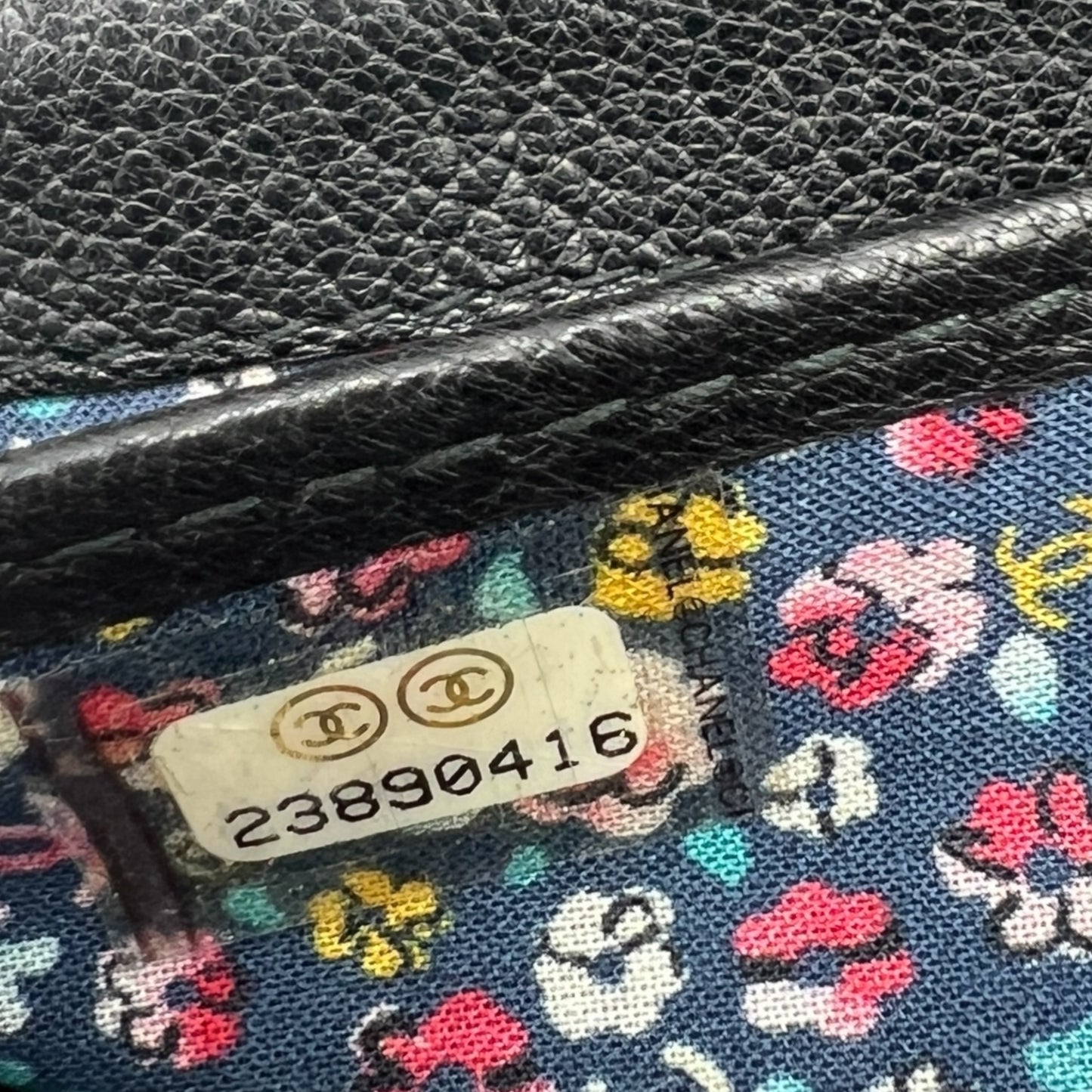 Chanel Black Leather Long Wallet With Pink Enamel Logo