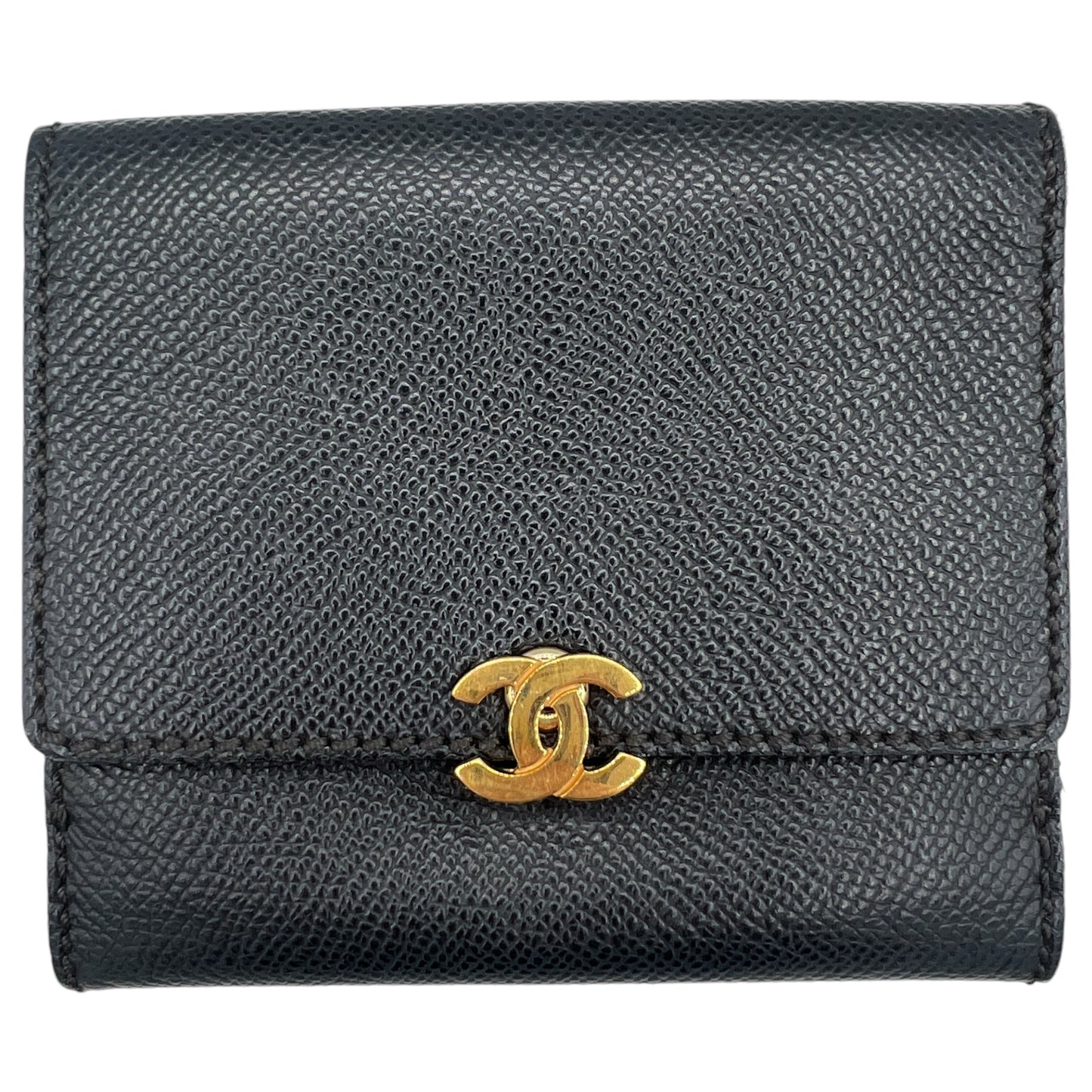 Chanel Black Leather Bi-Fold Wallet with Gold Hardware