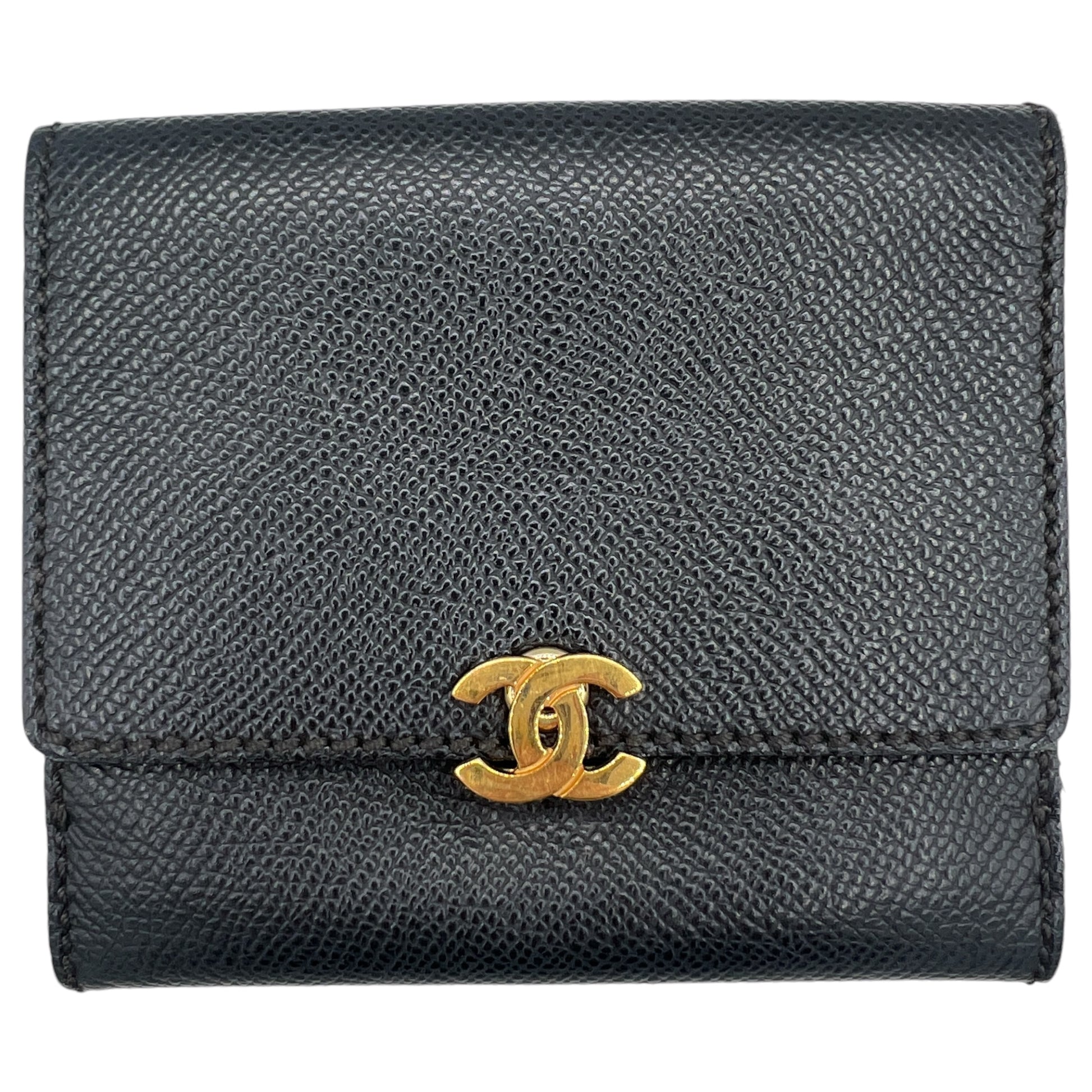 Chanel Black Leather Bi-Fold Wallet with Gold Hardware