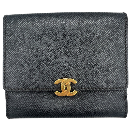 Chanel Black Leather Bi-Fold Wallet with Gold Hardware