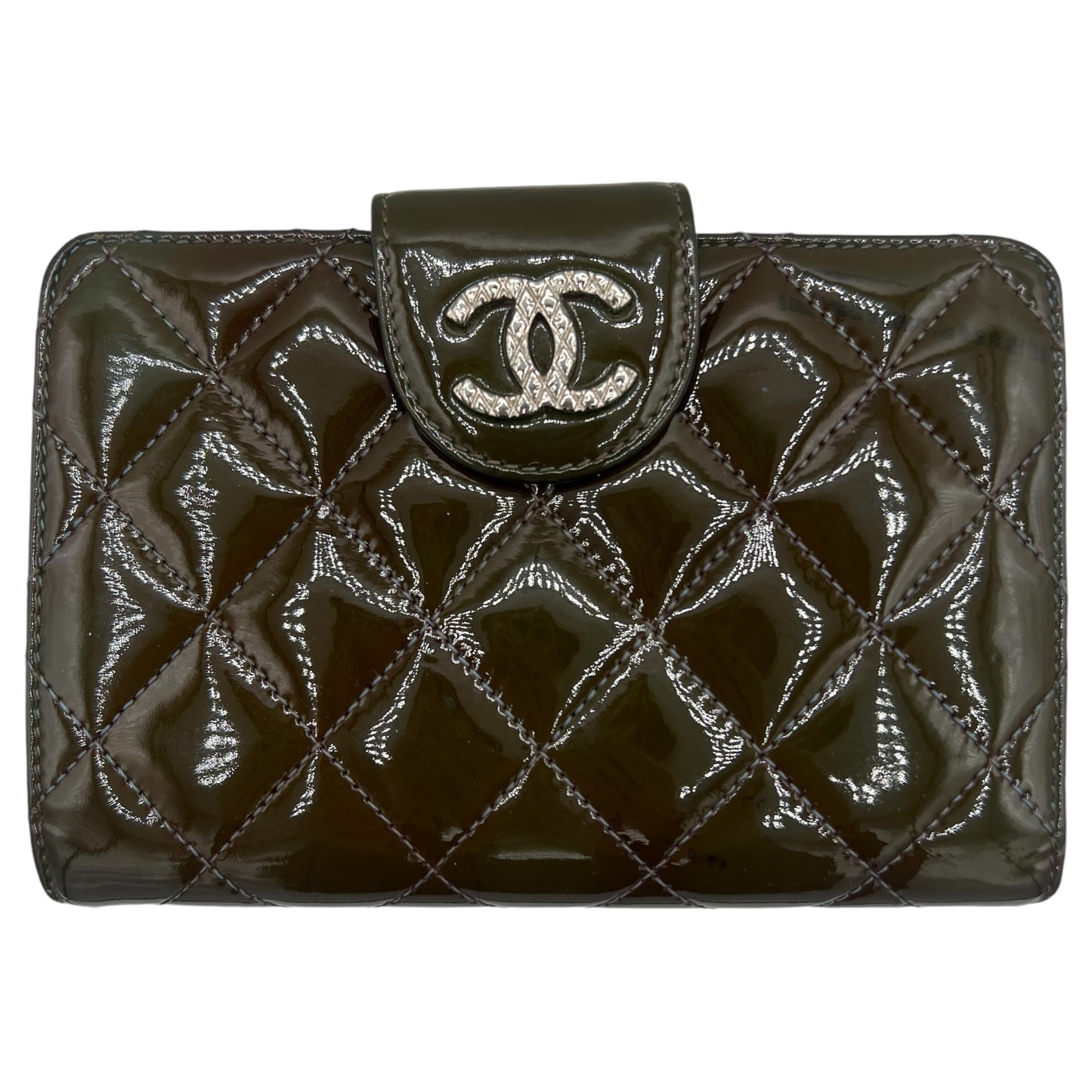 Chanel Khaki Green Patent Leather Bi-Fold Wallet