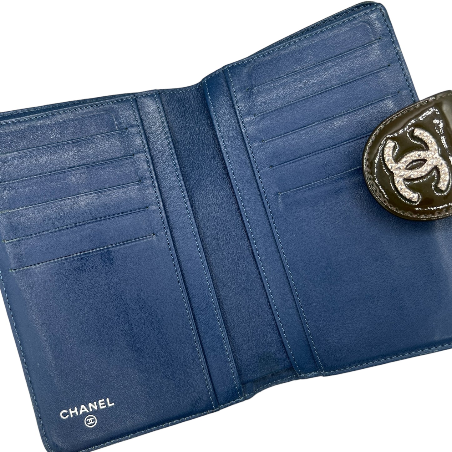 Chanel Khaki Green Patent Leather Bi-Fold Wallet