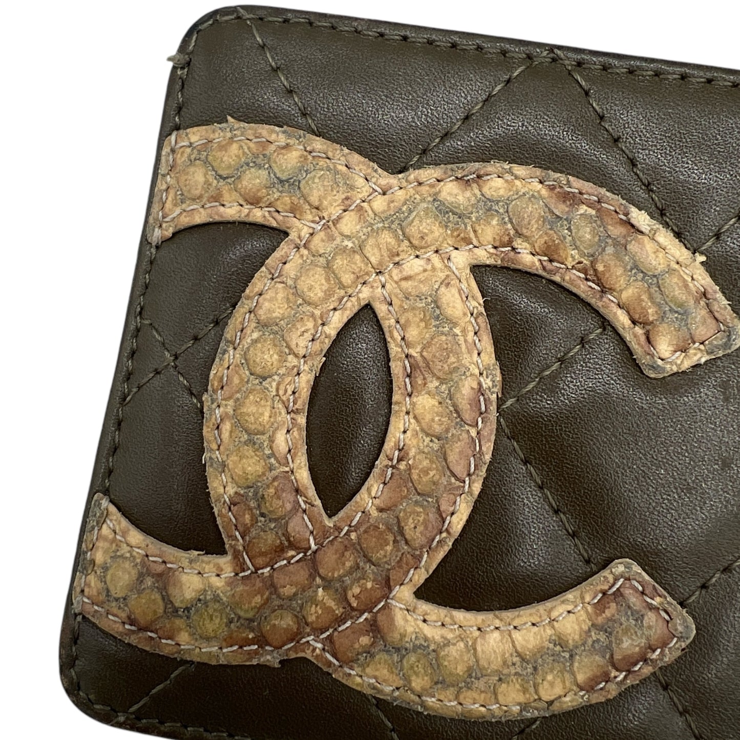 Chanel Cambon Khaki Snakeskin Card Holder