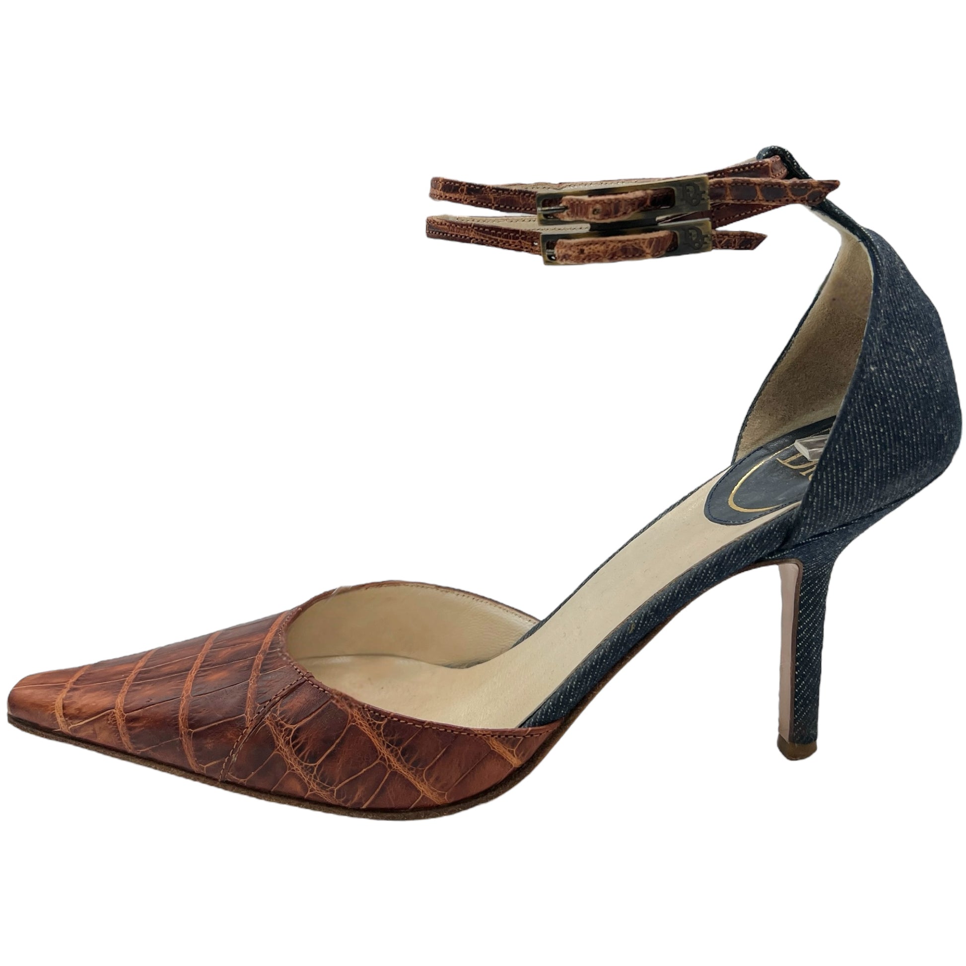 Christian Dior Croc & Denim Pointed Toe Heels - Outfit Repeater