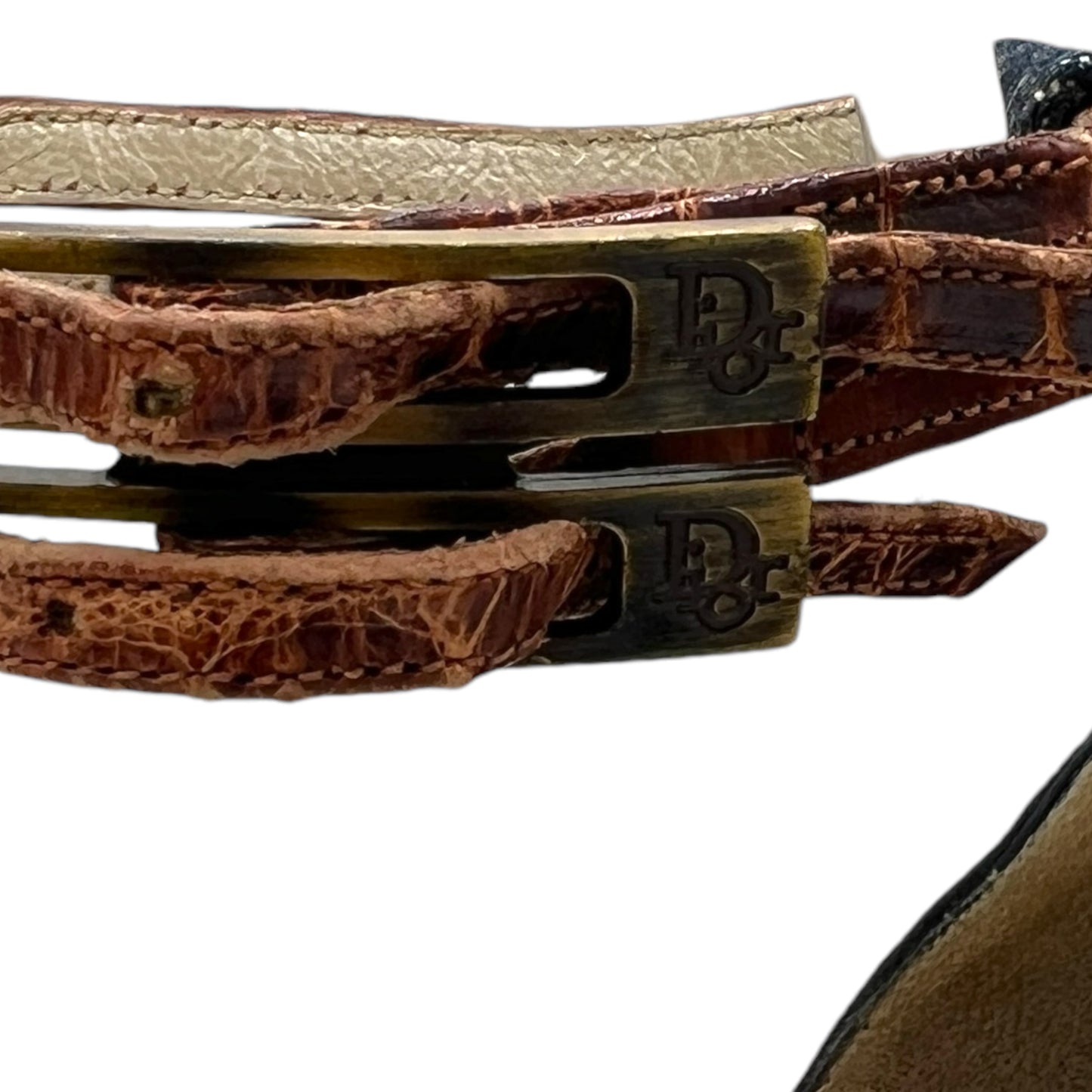 Christian Dior Croc & Denim Pointed Toe Heels - Outfit Repeater