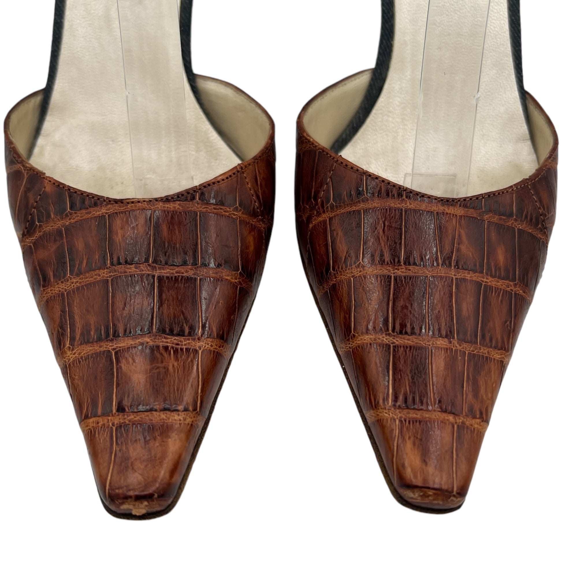 Christian Dior Croc & Denim Pointed Toe Heels - Outfit Repeater