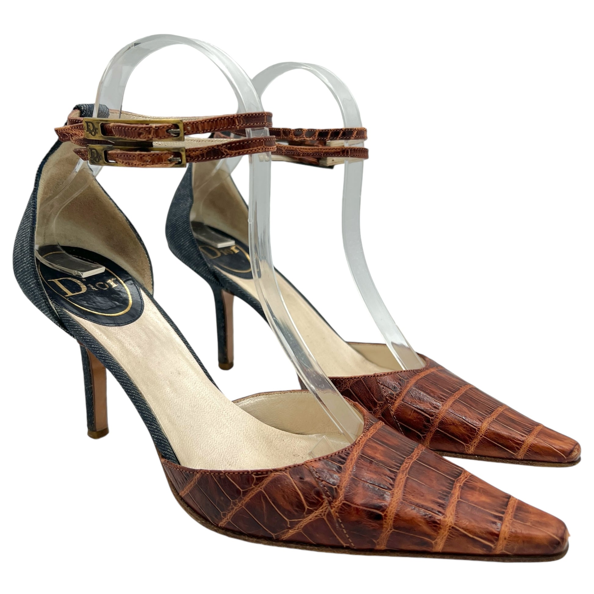 Christian Dior Croc & Denim Pointed Toe Heels - Outfit Repeater