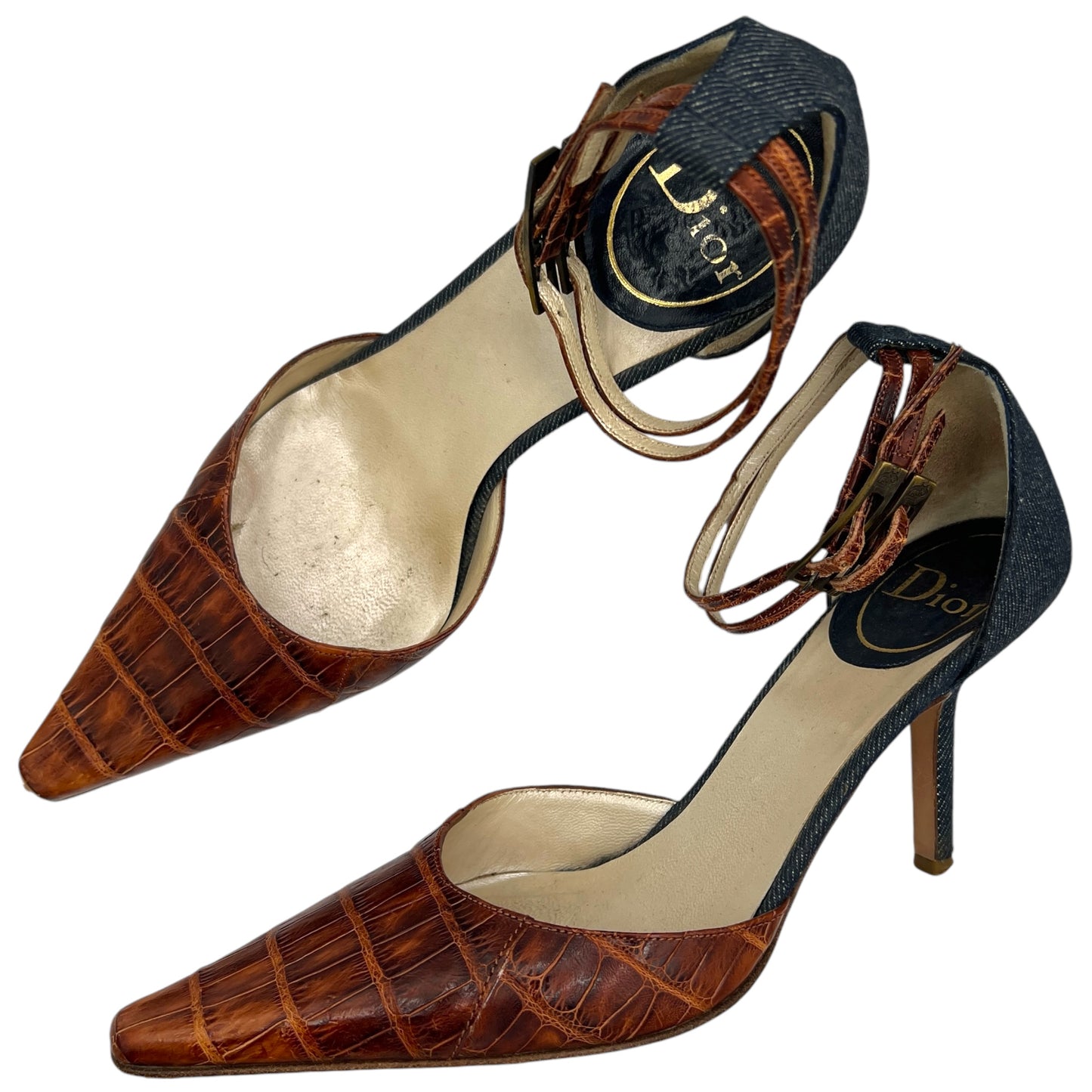 Christian Dior Croc & Denim Pointed Toe Heels - Outfit Repeater