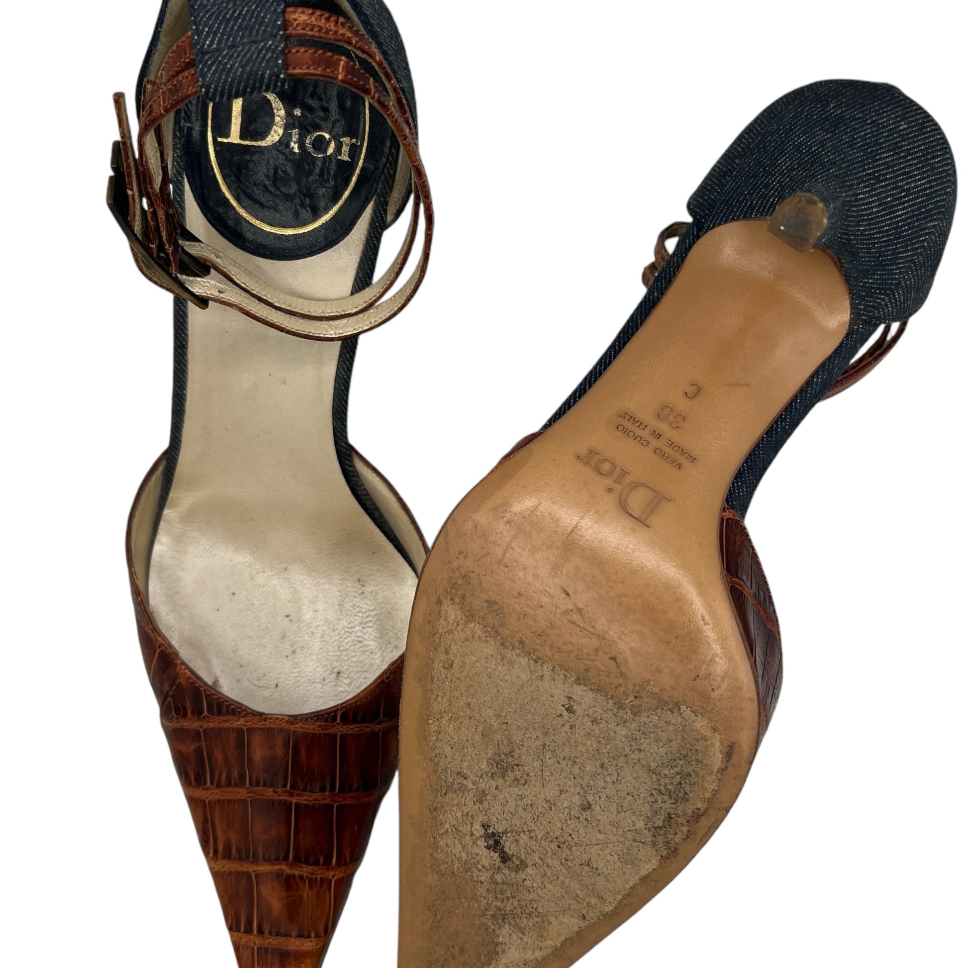 Christian Dior Croc & Denim Pointed Toe Heels - Outfit Repeater