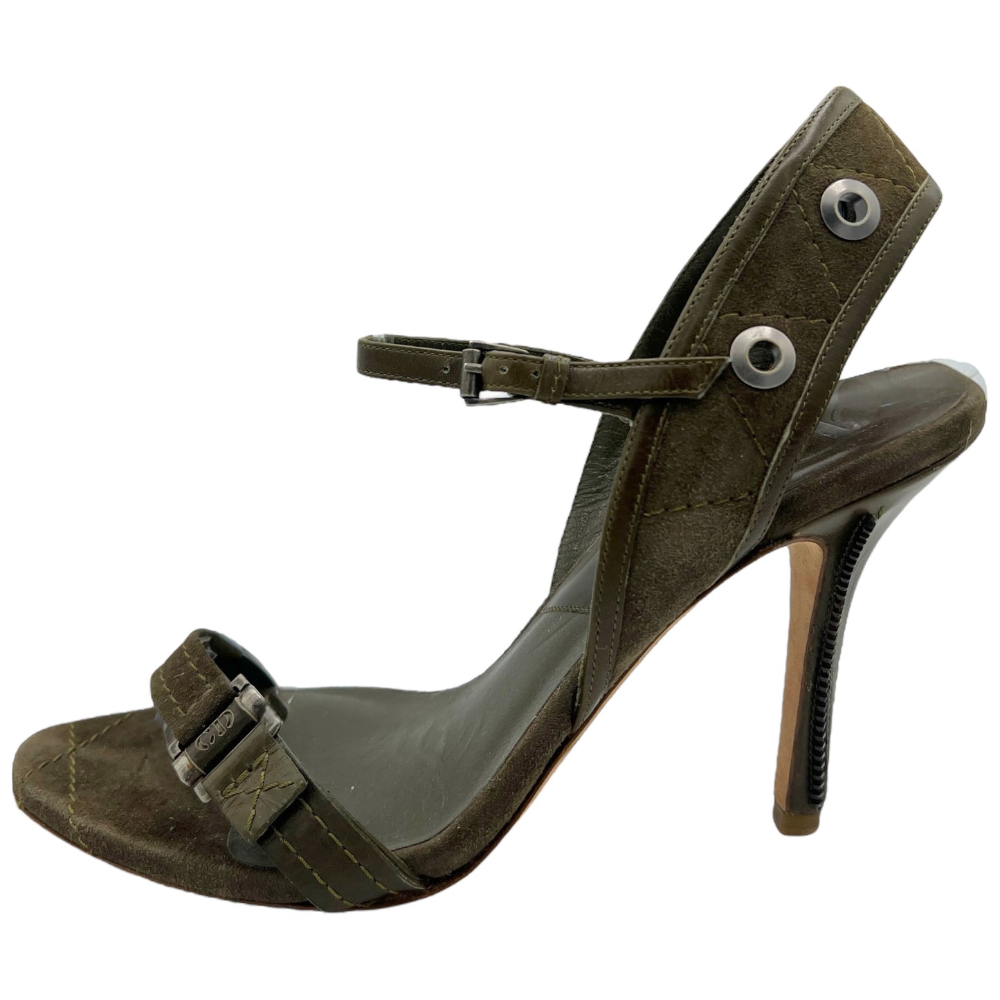 Christian Dior Khaki Green Zipper Sandal Heels