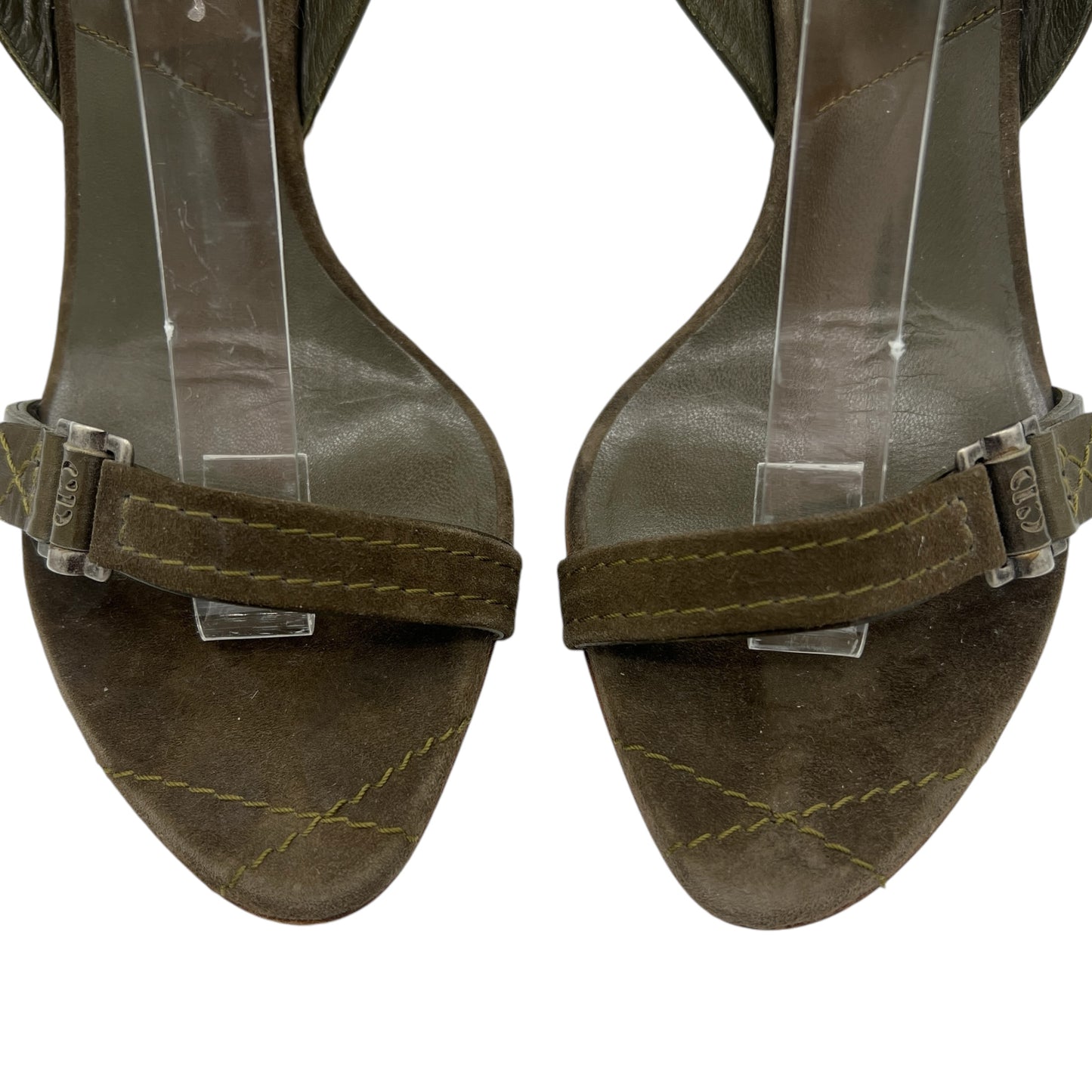 Christian Dior Khaki Green Zipper Sandal Heels