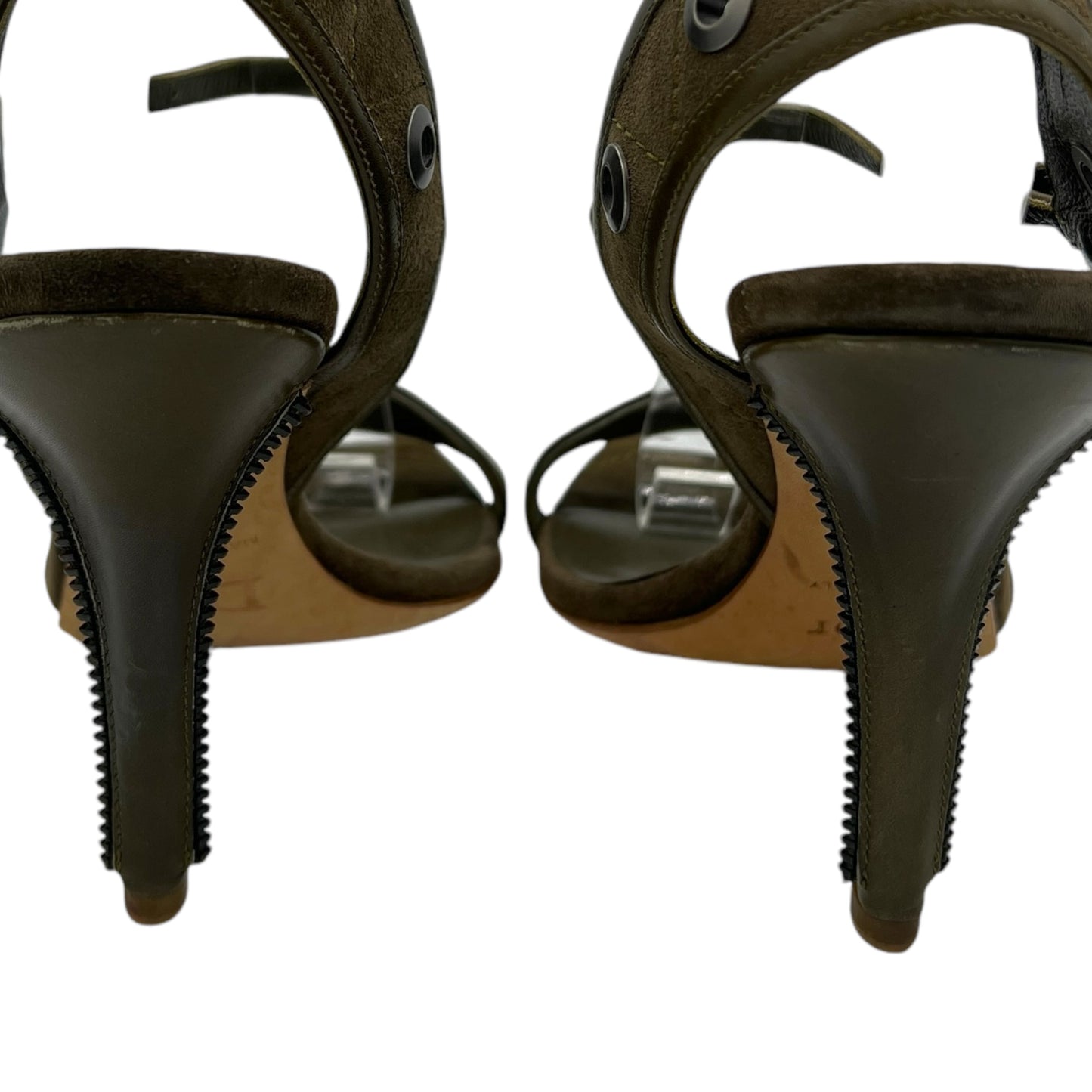 Christian Dior Khaki Green Zipper Sandal Heels