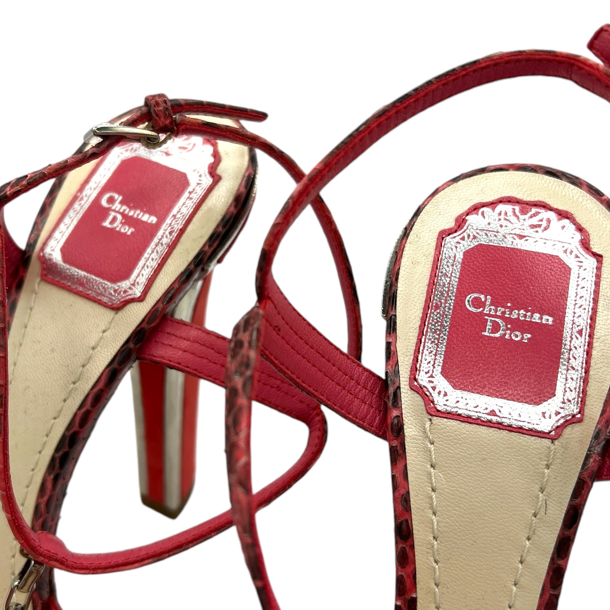 Christian Dior Pink Snakeskin Sandal Heels - Outfit Repeater