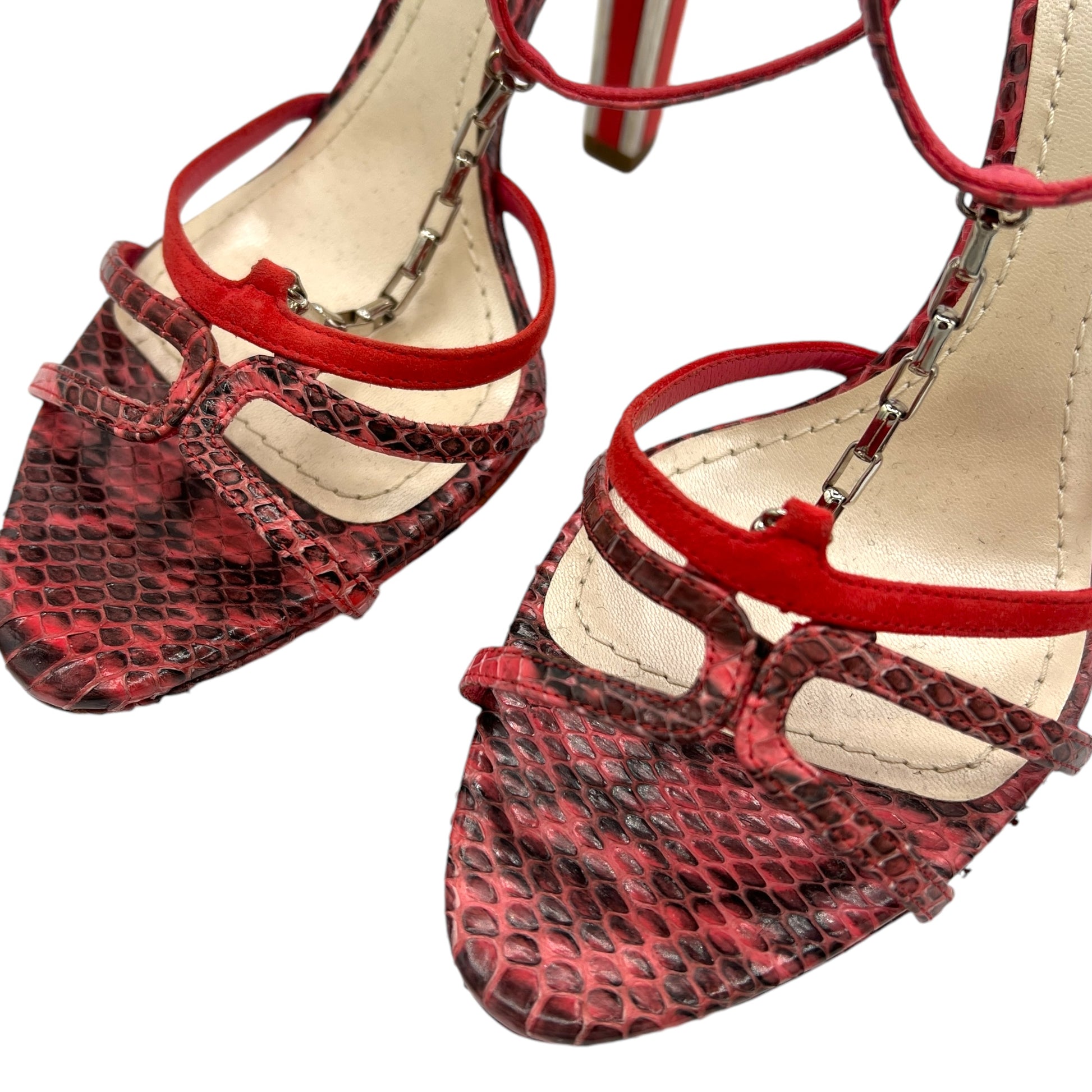 Christian Dior Pink Snakeskin Sandal Heels - Outfit Repeater