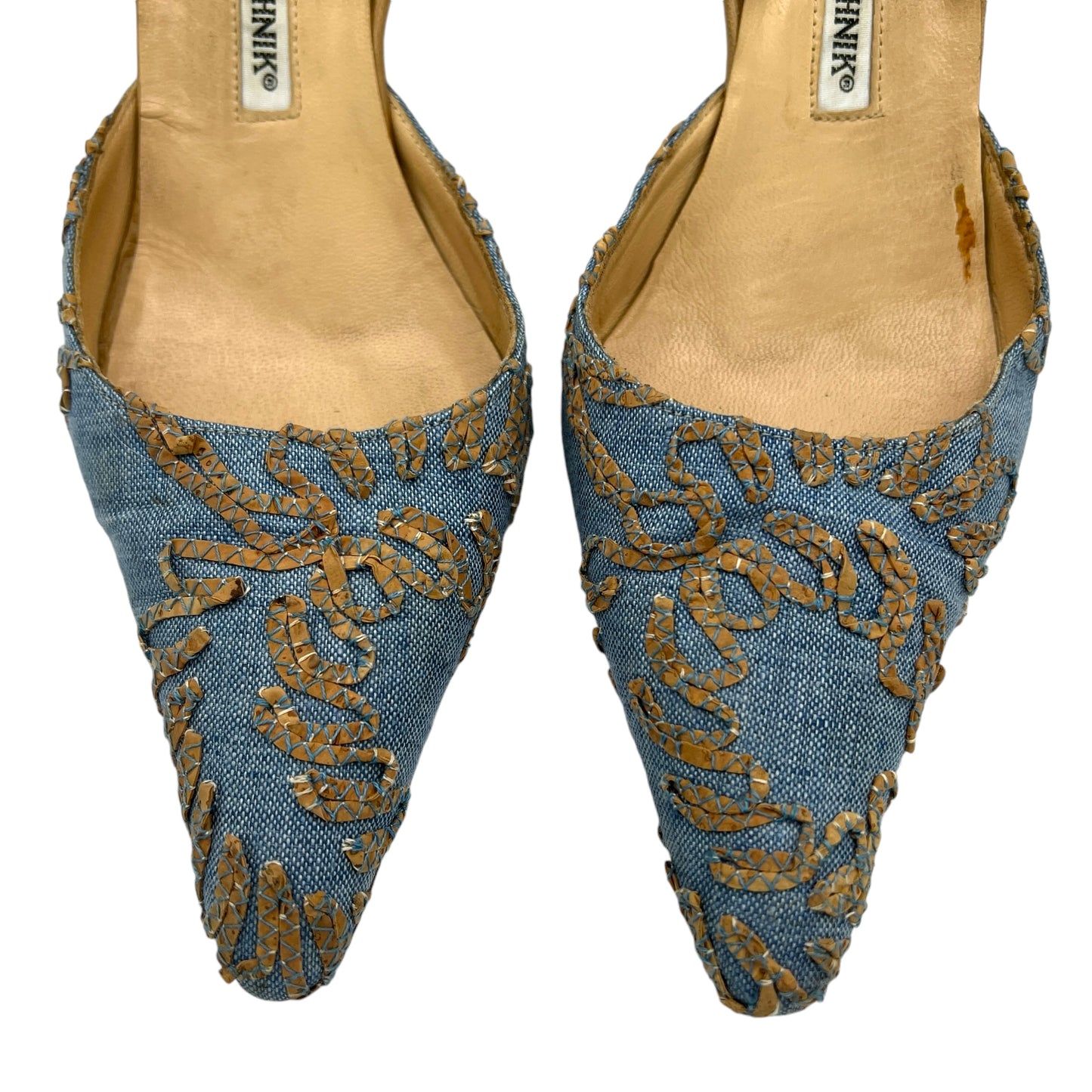 Manolo Blahnik Chambray & Leather Slingback Heels - Outfit Repeater