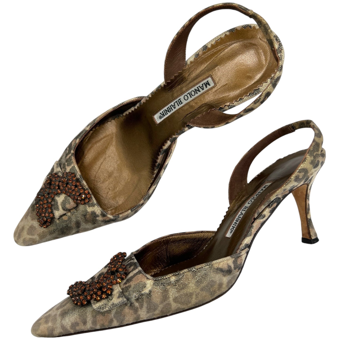 Manolo Blahnik Metallic Leopard Slingback Heels