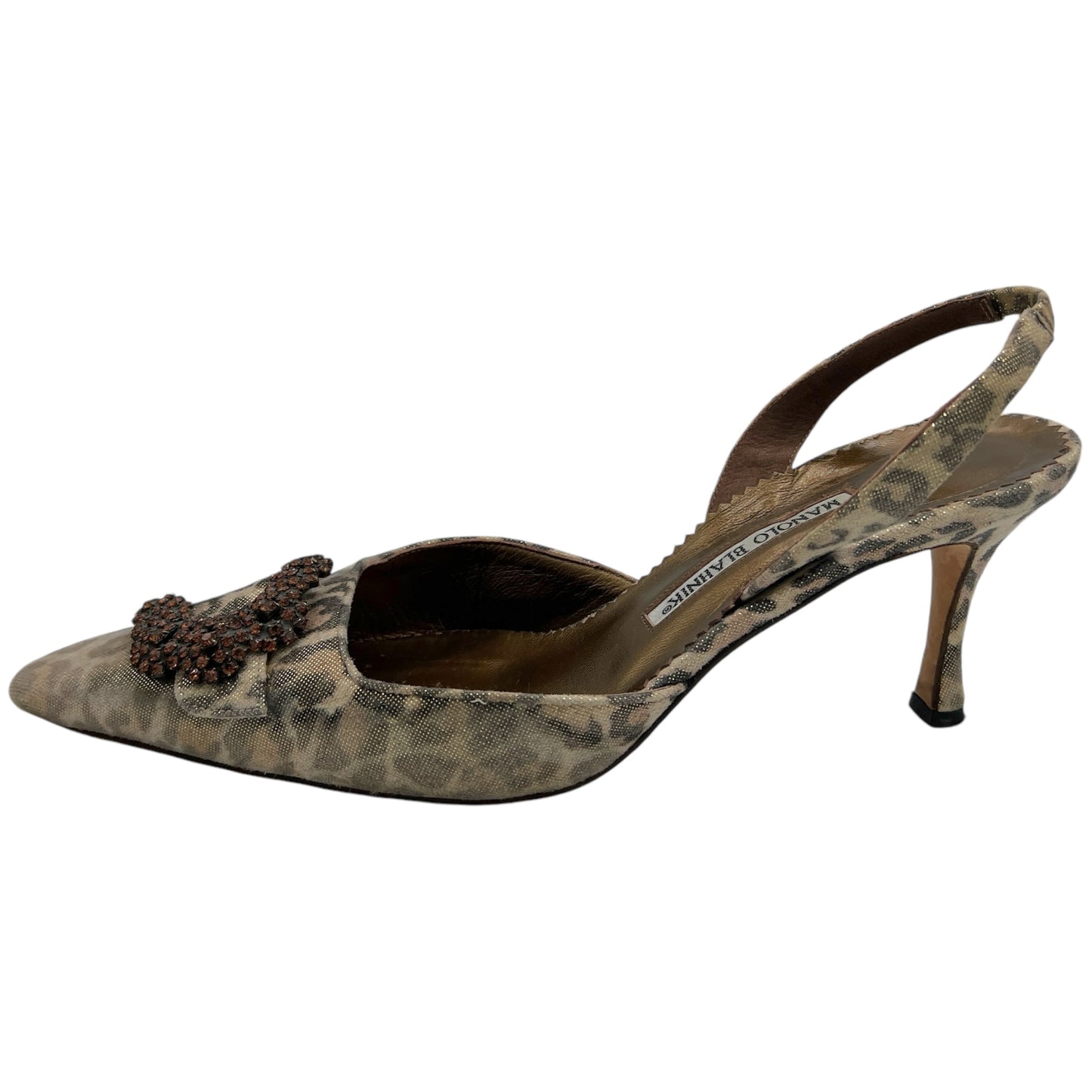 Manolo Blahnik Metallic Leopard Slingback Heels