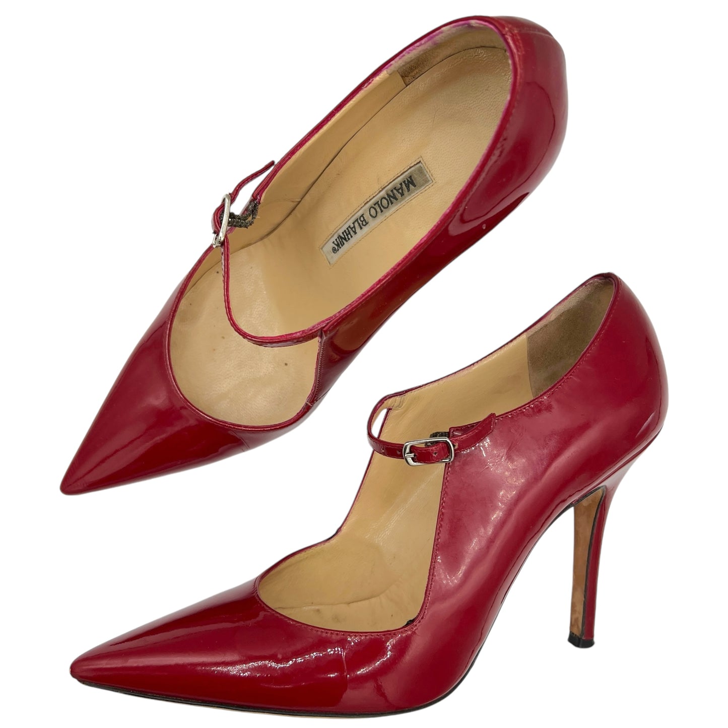 Manolo Blahnik Red Patent Leather Mary Jane Heels