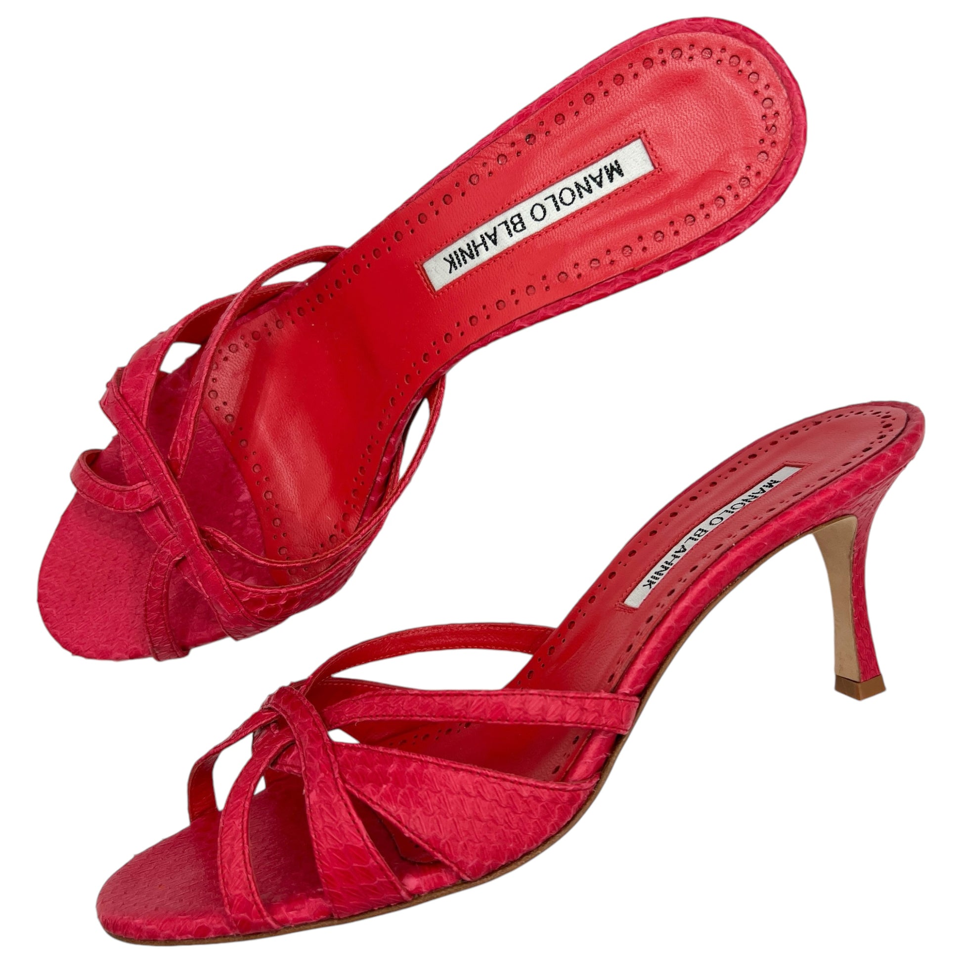 Manolo Blahnik Red Python Sandal Heels - Outfit Repeater