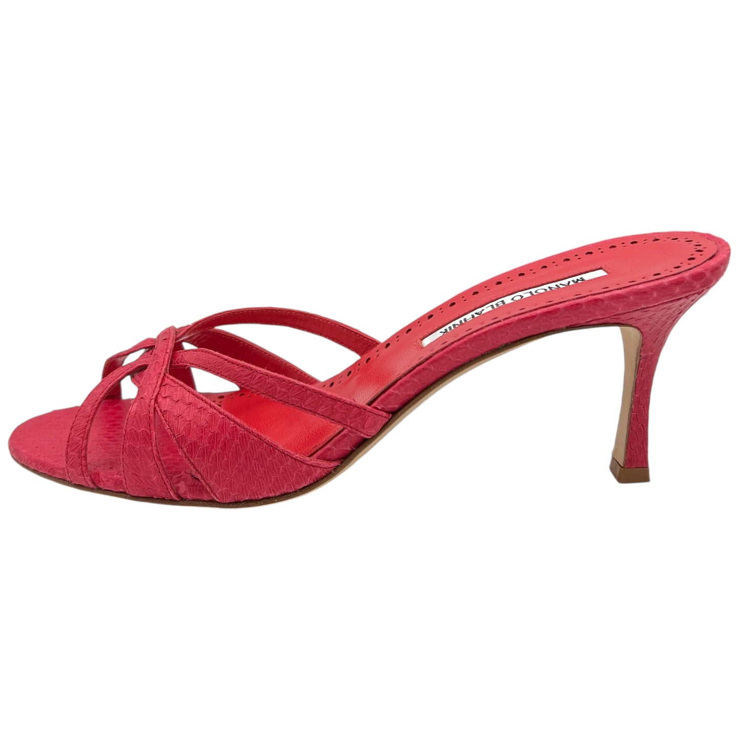 Manolo Blahnik Red Python Sandal Heels - Outfit Repeater