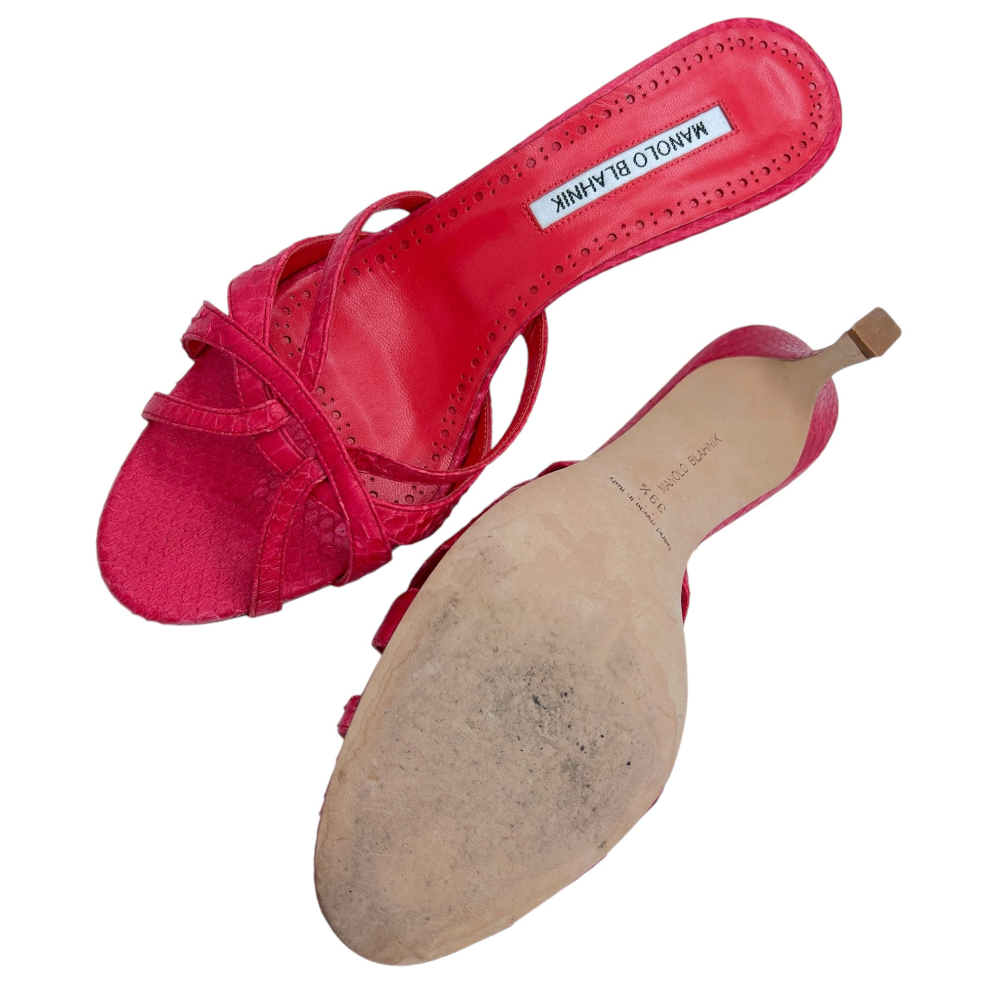 Manolo Blahnik Red Python Sandal Heels - Outfit Repeater