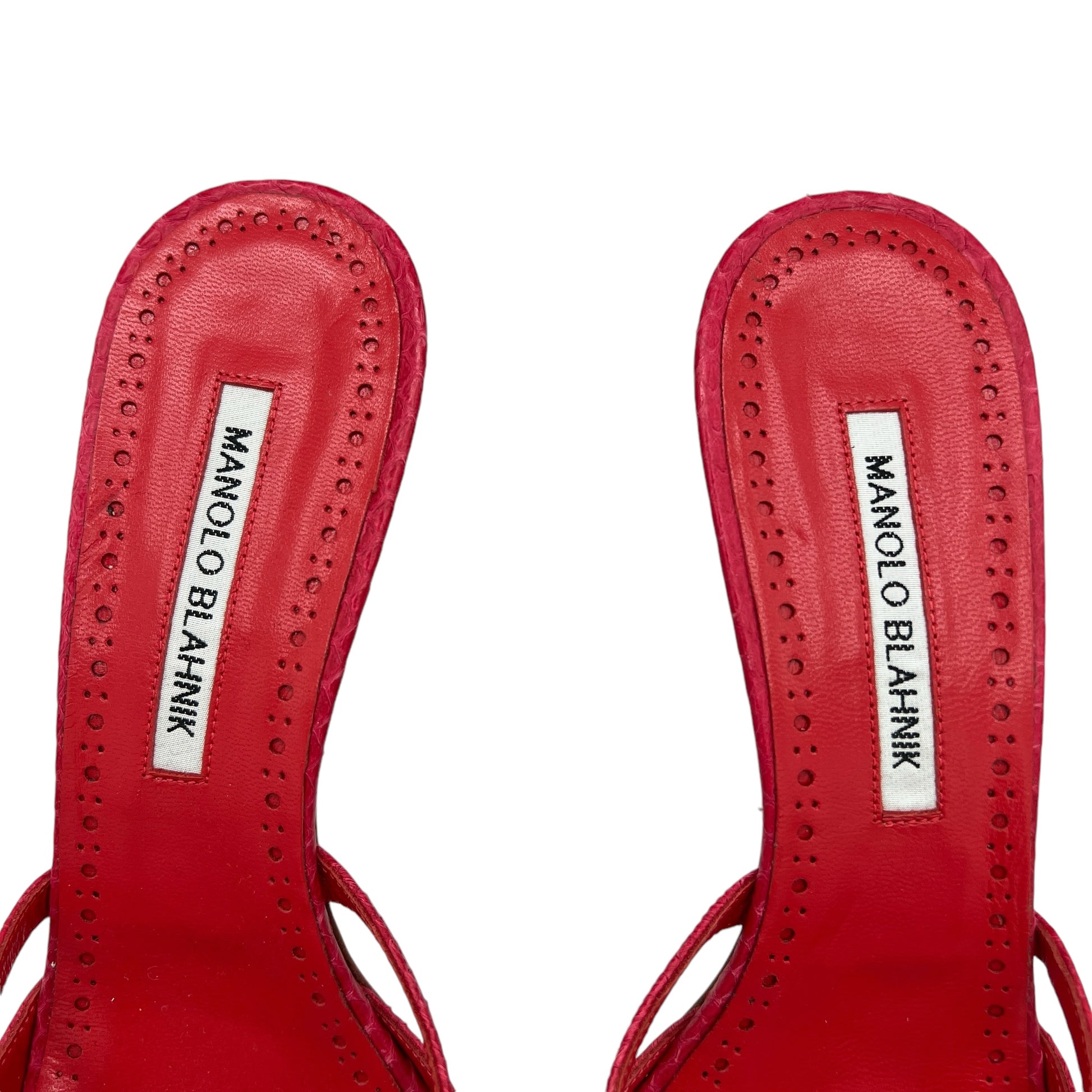 Manolo Blahnik Red Python Sandal Heels - Outfit Repeater