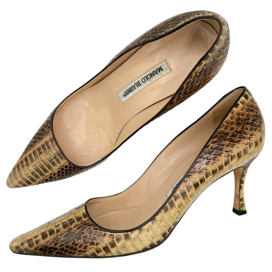Manolo Blahnik Brown Snakeskin Pointed Toe Heels - Outfit Repeater
