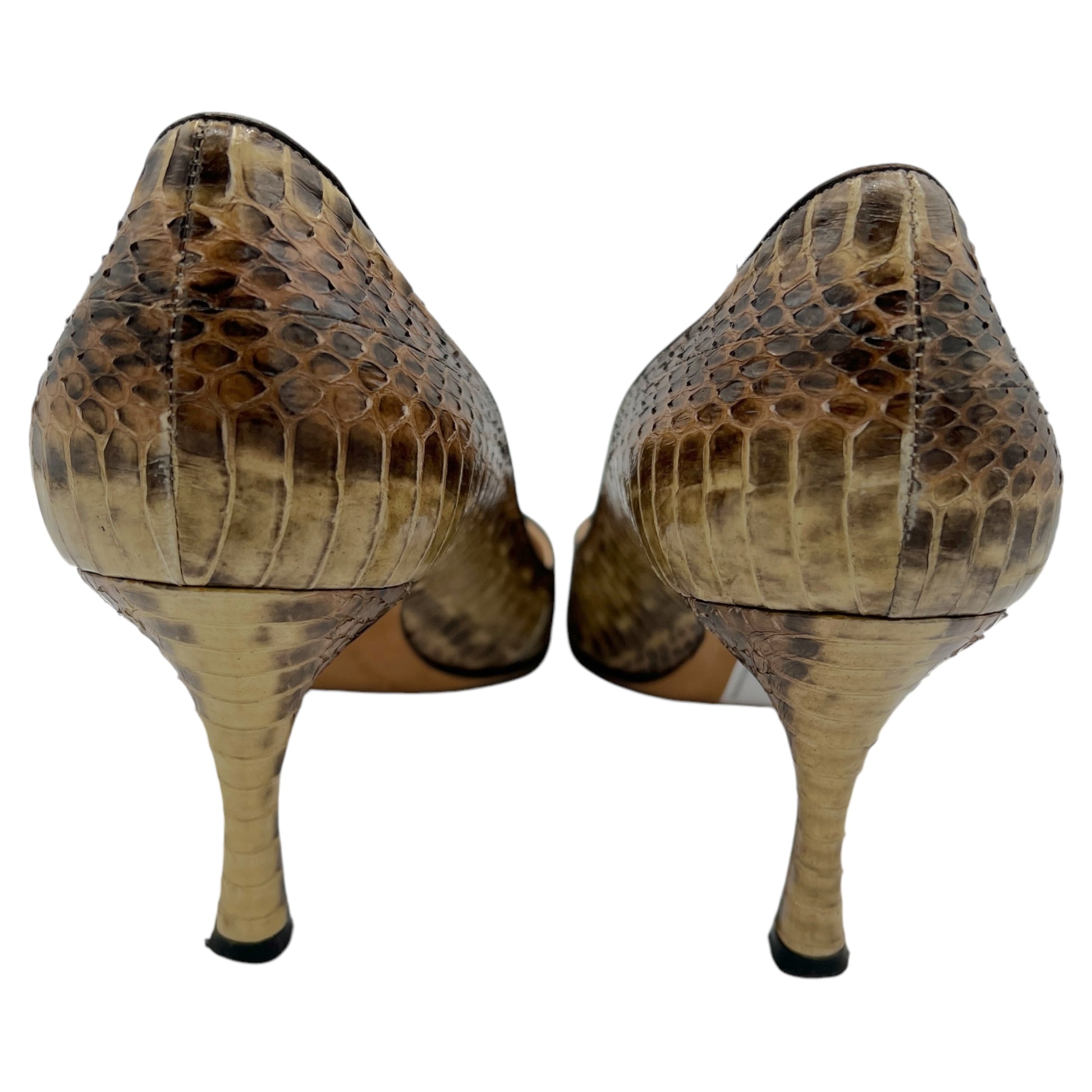 Manolo Blahnik Brown Snakeskin Pointed Toe Heels - Outfit Repeater