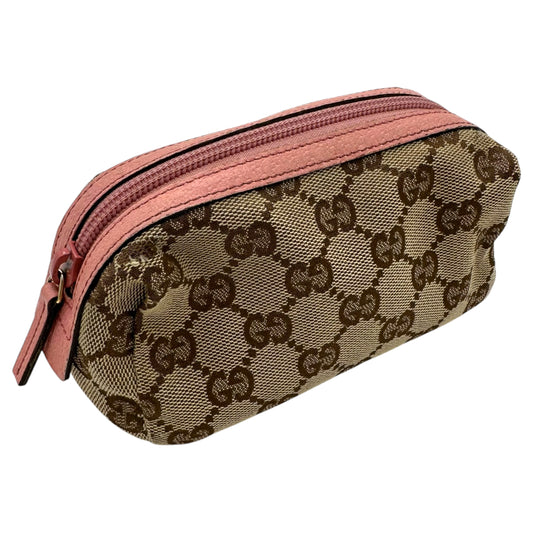 Gucci Tan Monogram Canvas & Pink Leather Cosmetic Pouch