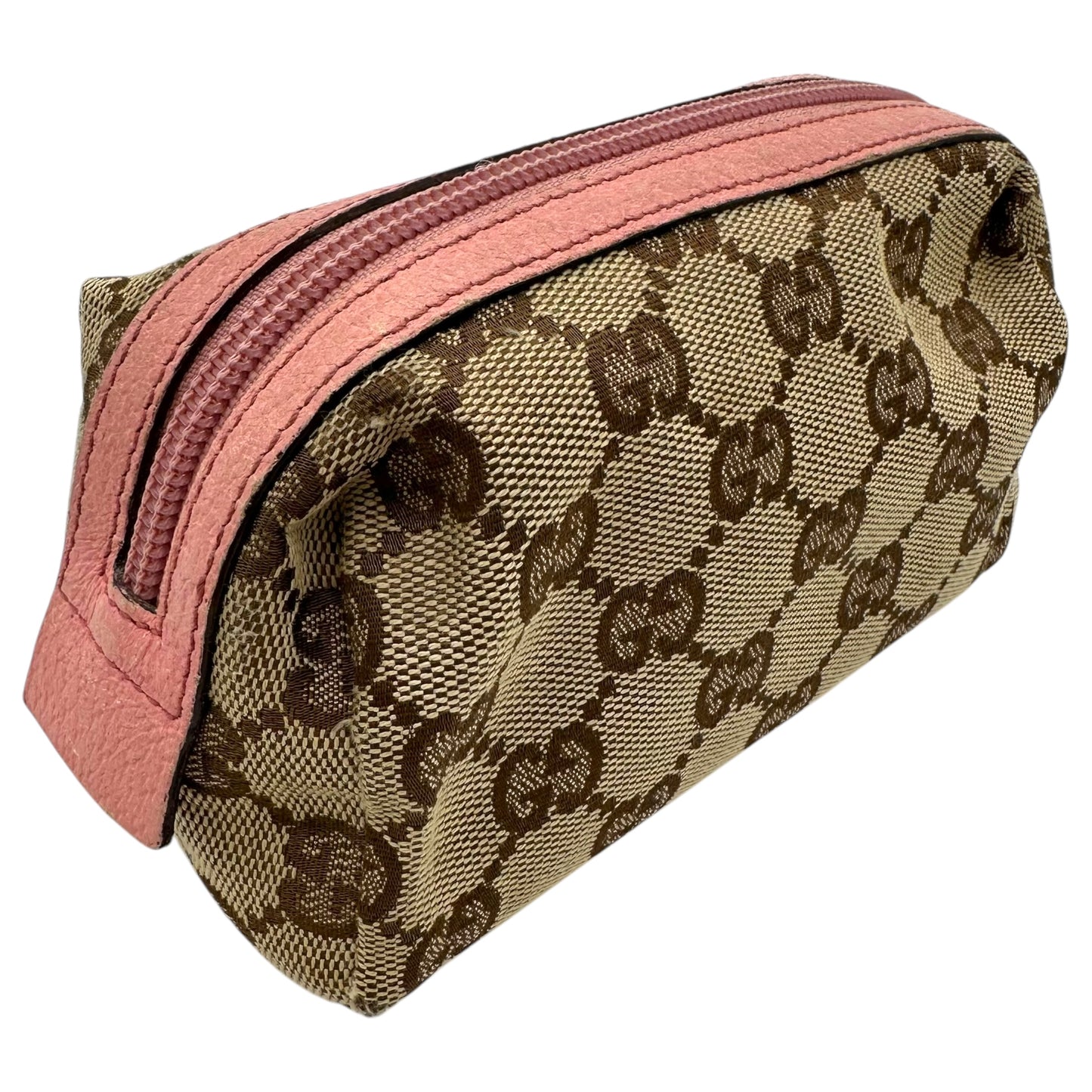 Gucci Tan Monogram Canvas & Pink Leather Cosmetic Pouch