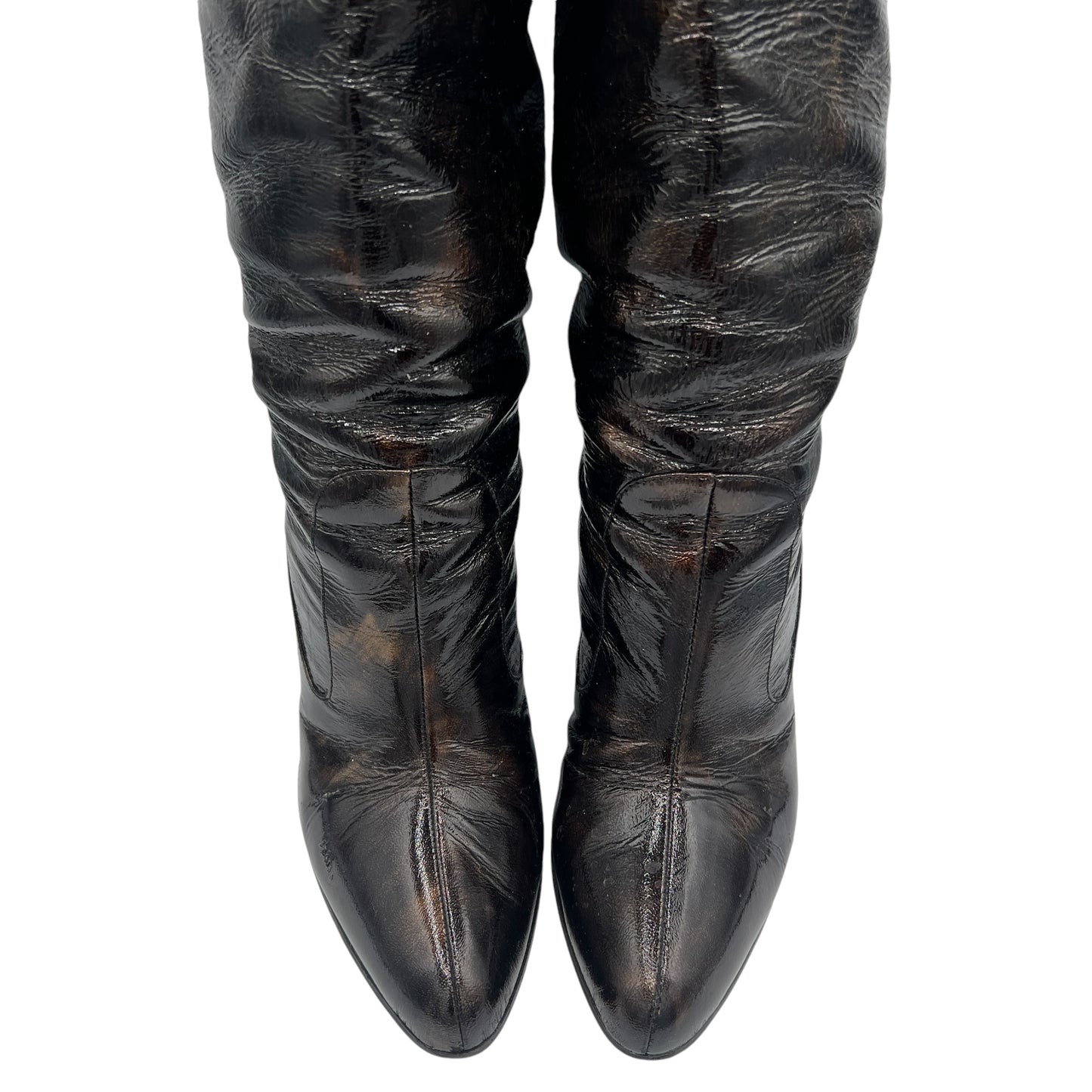 D&G Dolce & Gabbana Brown Patent Leather Cowboy Boots