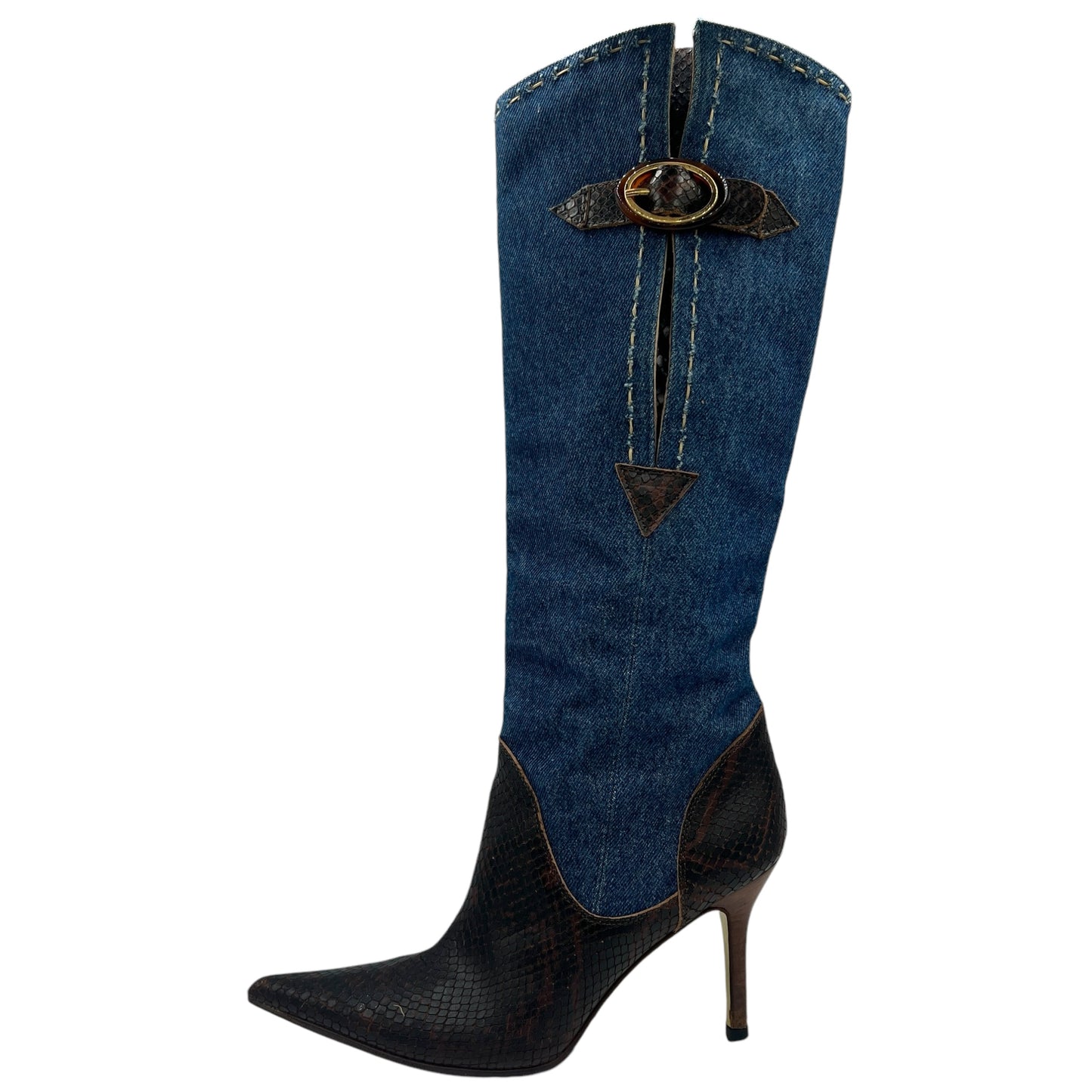 D&G Dolce & Gabbana Denim & Snakeskin Heeled Boots - Outfit Repeater