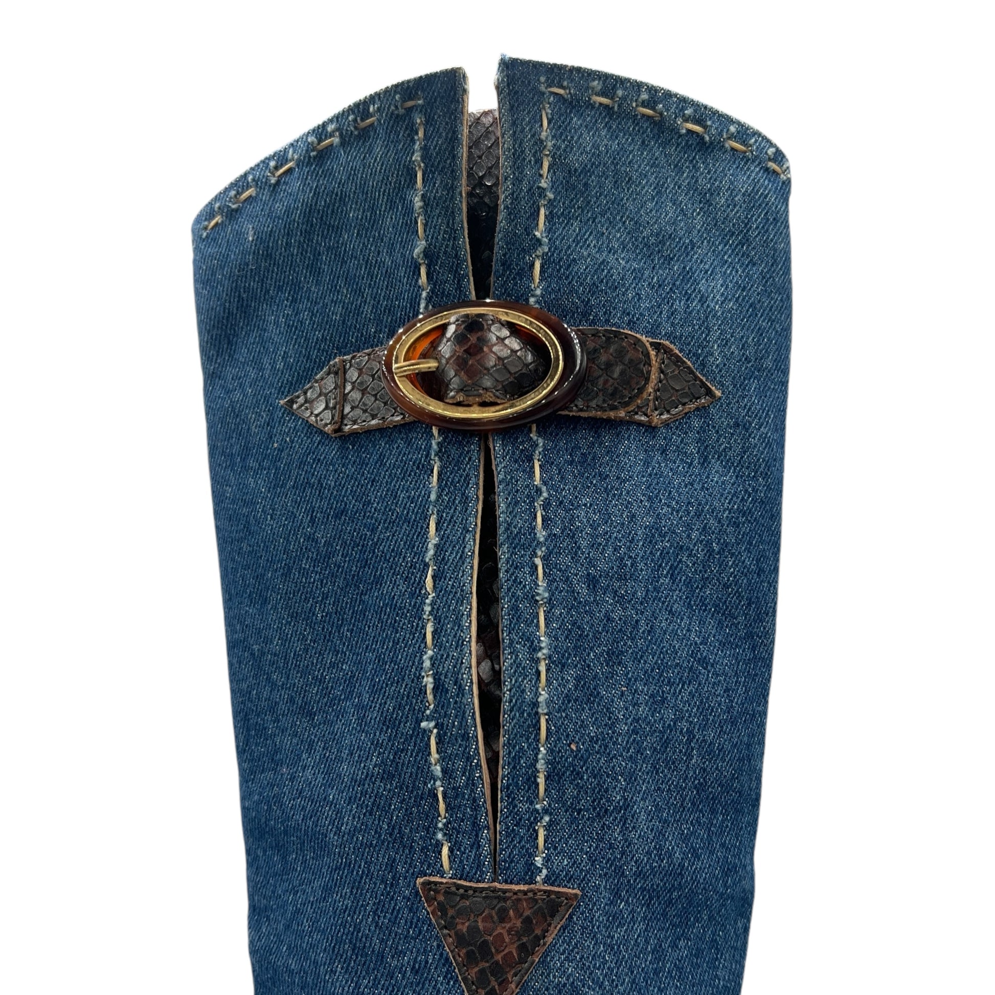 D&G Dolce & Gabbana Denim & Snakeskin Heeled Boots - Outfit Repeater